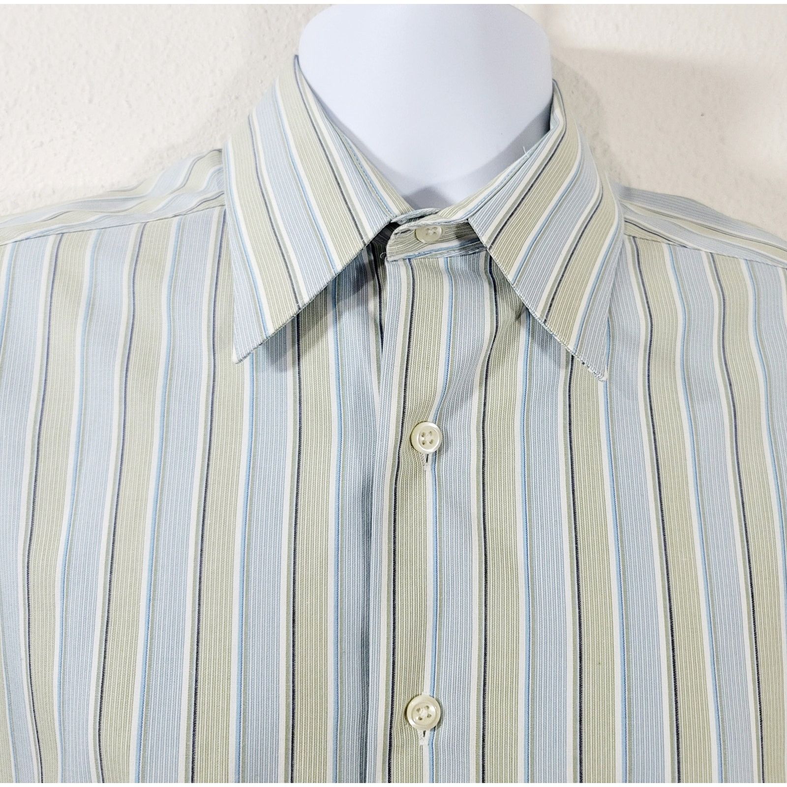 Geoffrey Beene Geoffrey Beene Green Striped Button Shirt Medium 15 15.5 34 Size US M / EU 48-50 / 2 - 5 Thumbnail