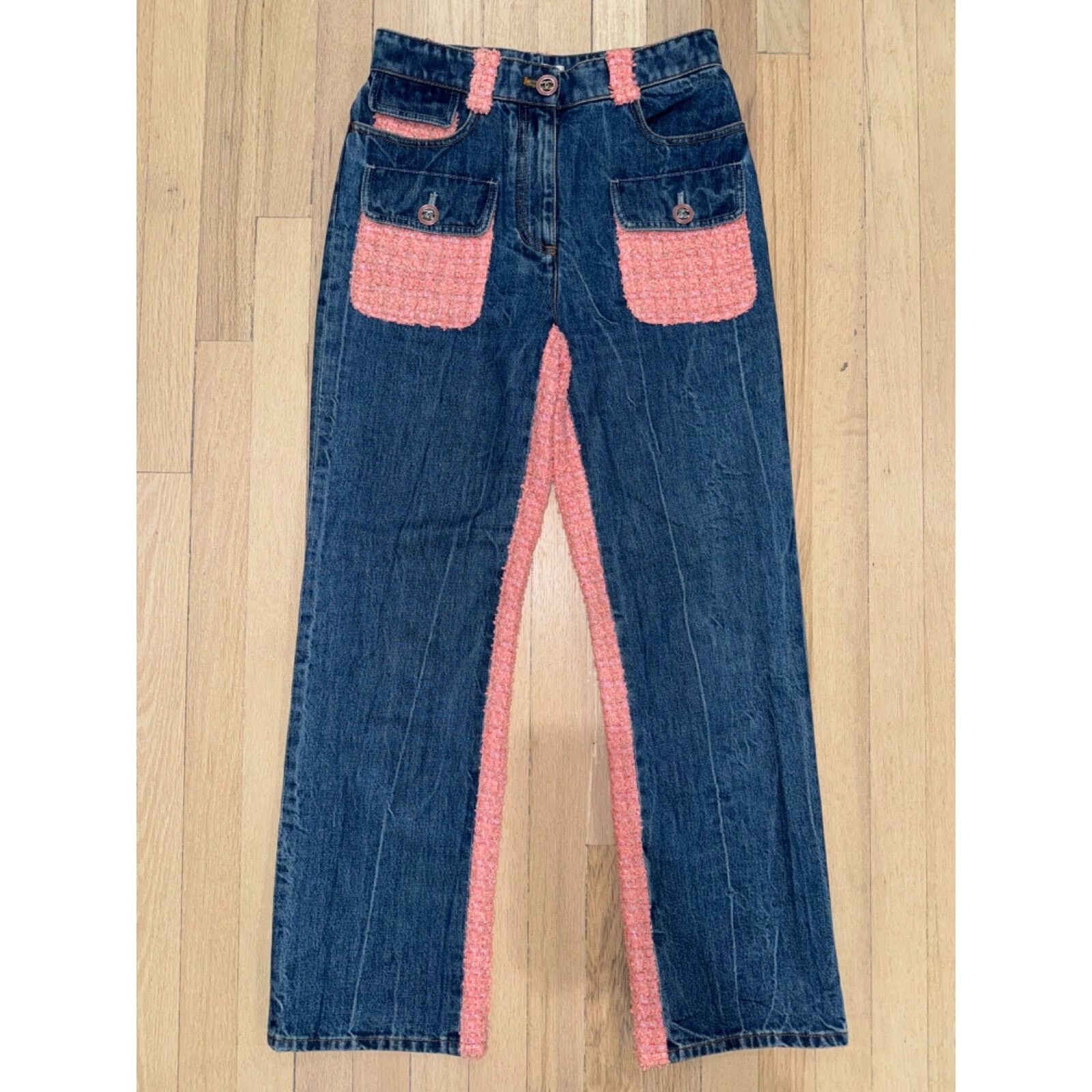 Chanel Chanel Gold Iridescent Tweed CC Logo Button Regular Jeans 38 Size 26" / US 2 / IT 38 - 2 Thumbnail