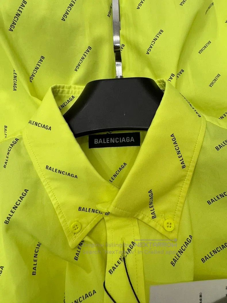 Balenciaga Balenciaga All-over logo fluorescent green long-sleeve shi Size XS / US 0-2 / IT 36-38 - 6 Thumbnail