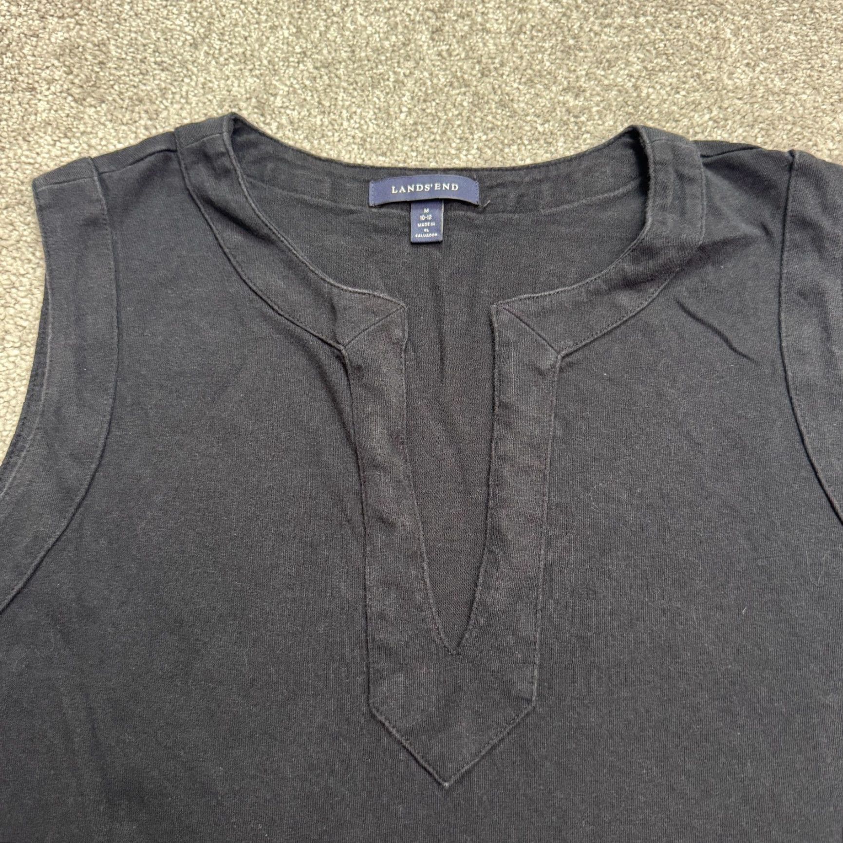 Lands' End Lands' End Midi Shift Dress Womens Medium Black V-Neck Cotton Casual Summer Size M / US 6-8 / IT 42-44 - 3 Thumbnail