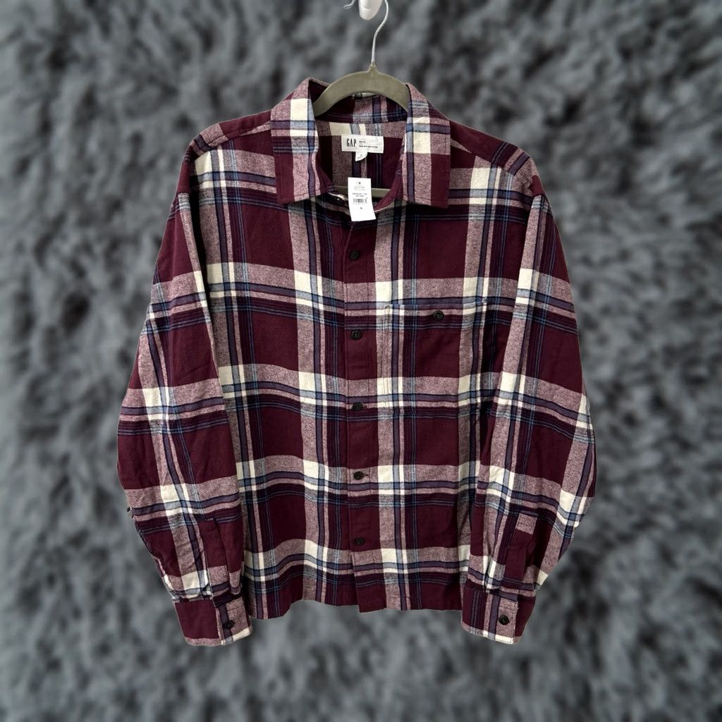 Gap VINTAGE Gap Flannel Shirt Mens Small Maroon Plaid Boxy Fit 100% Cotton Button Down NWT Size US S / EU 44-46 / 1 - 1 Thumbnail
