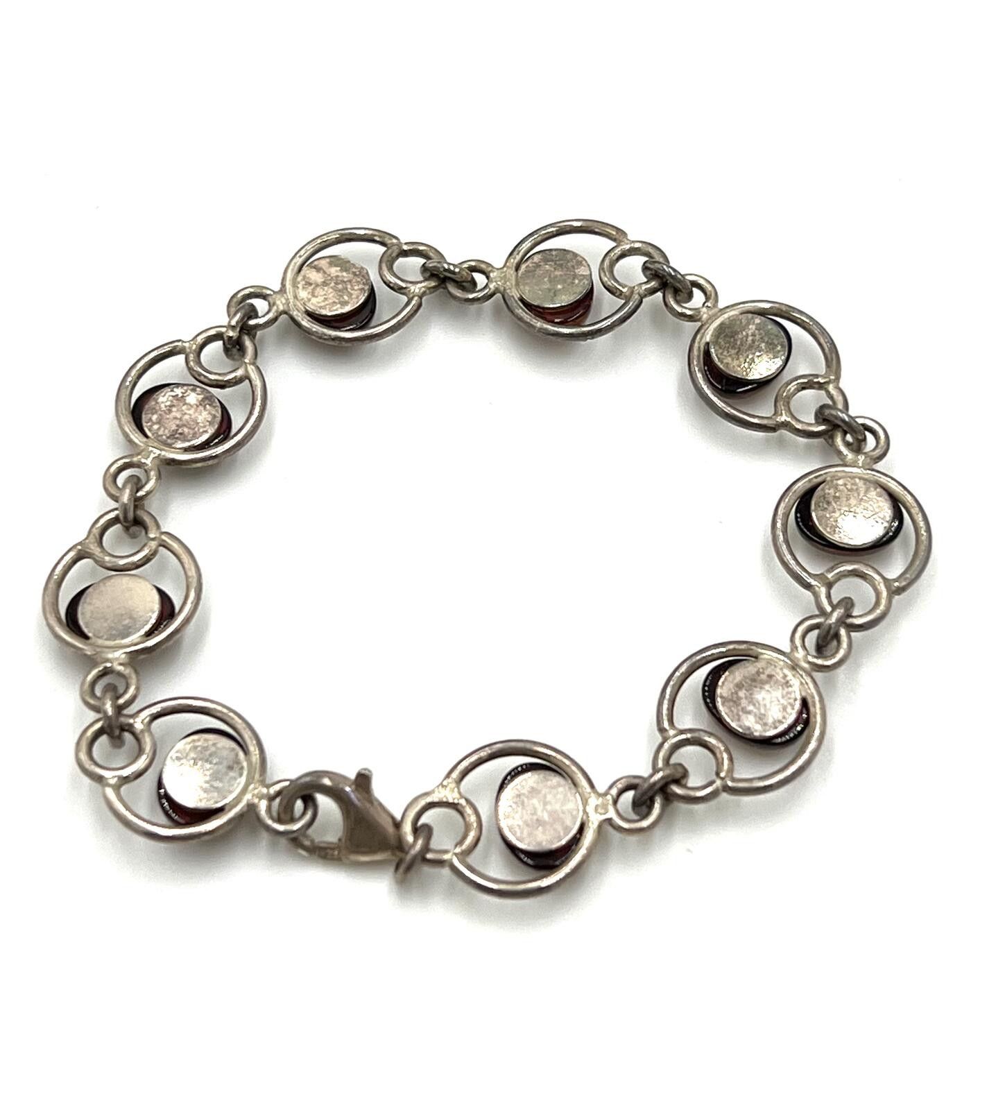 Other Sterling Sterling Silver Open Link Bracelet w/Amber Cabuchon Size ONE SIZE - 5 Thumbnail