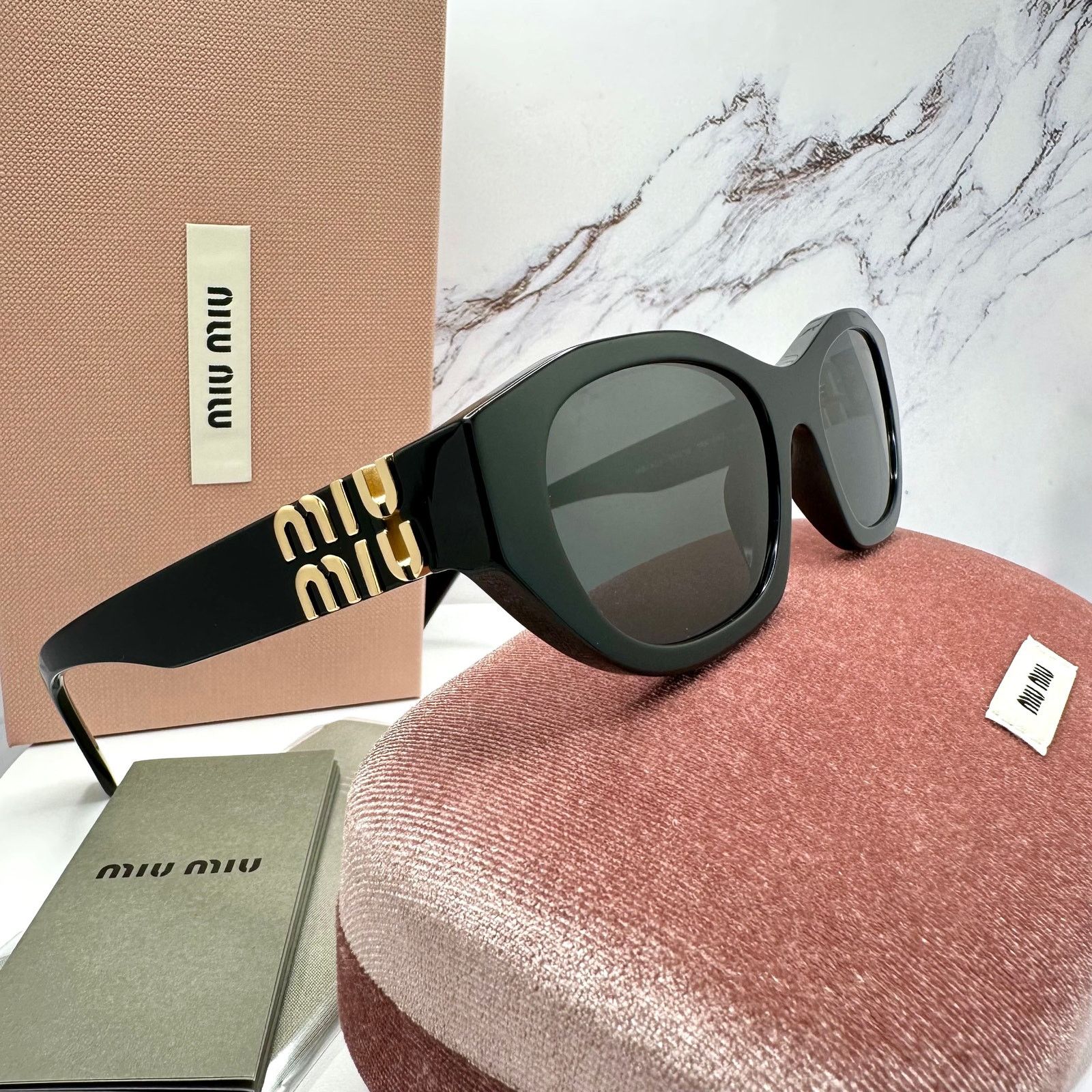 Miu Miu NEW MIU MIU Sunglasses Black Gold Rectangle Cat Eye Size ONE SIZE - 12 Thumbnail