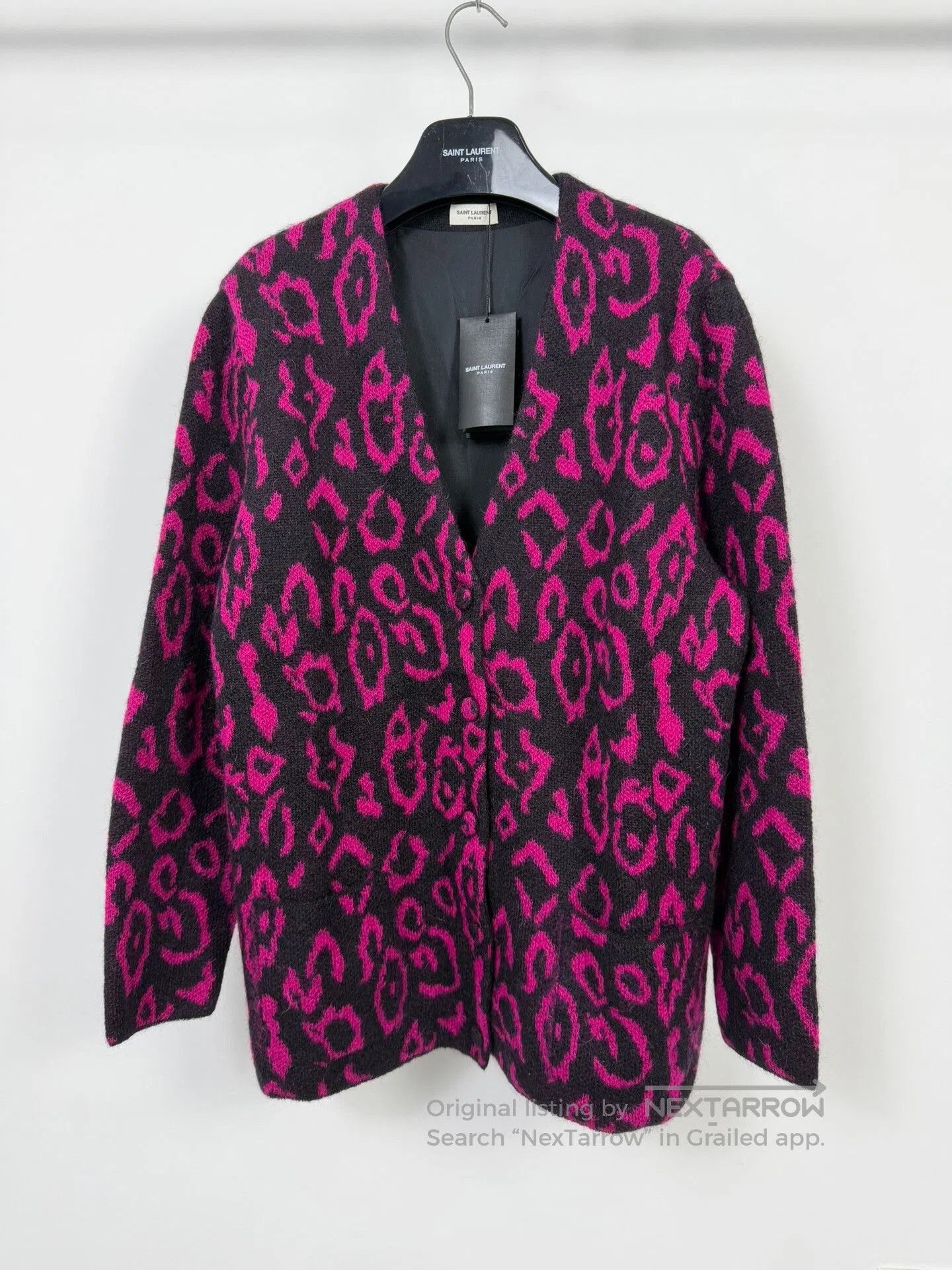 Saint Laurent Paris Saint Laurent Pink Leopard Knit Cardigan. Size M / US 6-8 / IT 42-44 - 1 Thumbnail