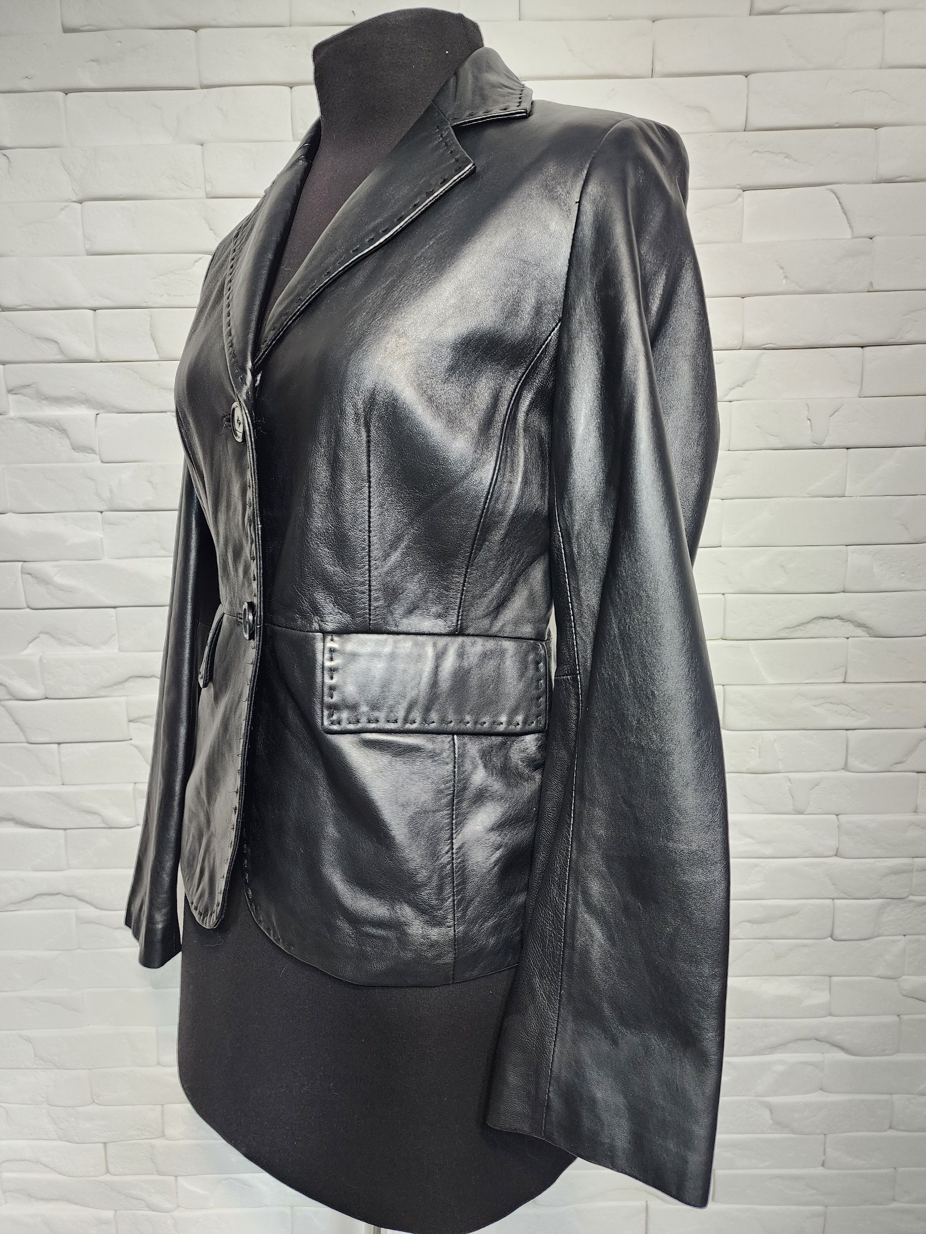 Other Black Genuine Leather Jacket: Women's Button-Up Blazer Size M / US 6-8 / IT 42-44 - 2 Thumbnail