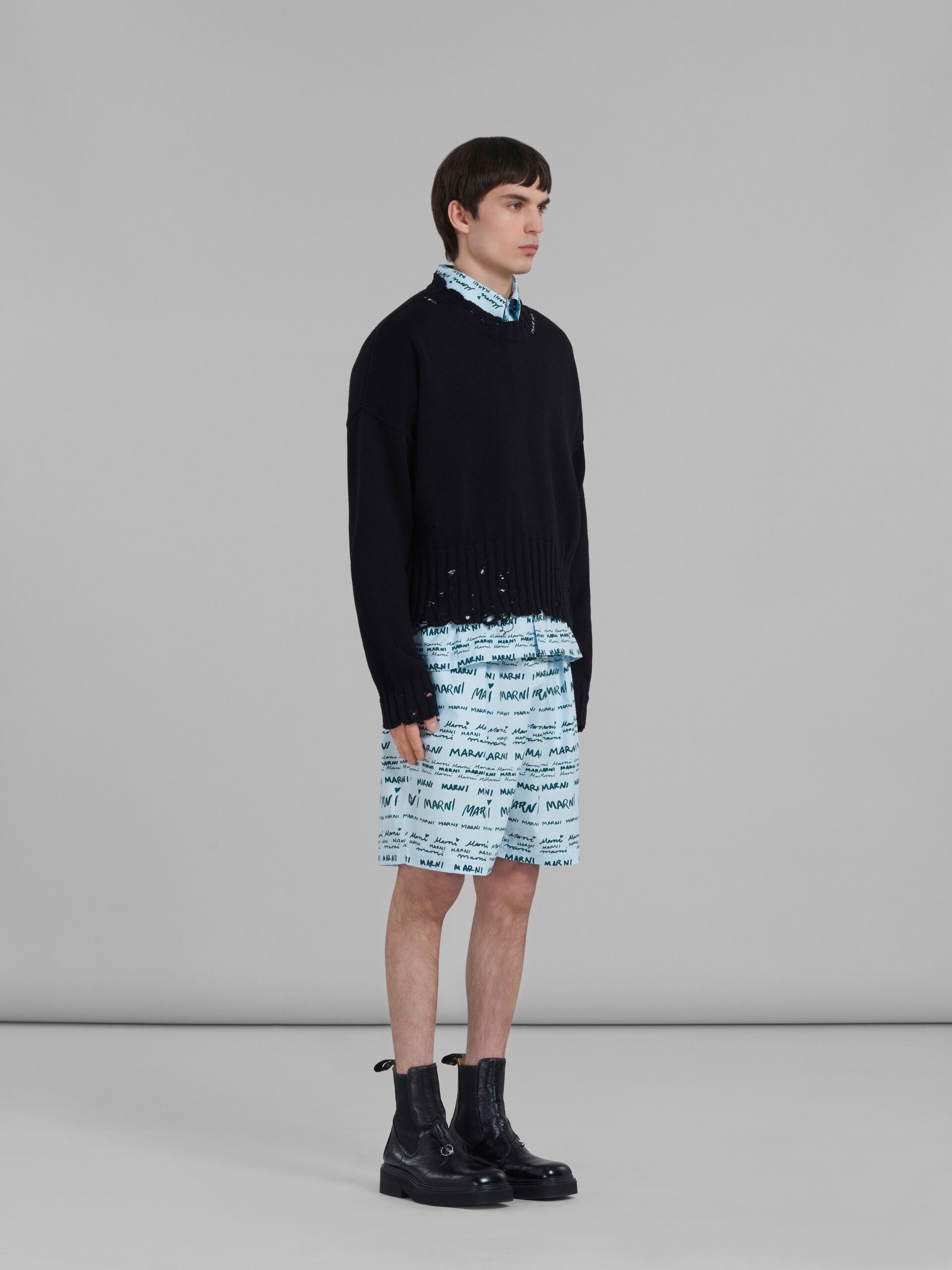 Marni o1w1db10125 Poplin Shorts in Navy Blue/Light Blue Size US 36 / EU 52 - 4 Thumbnail