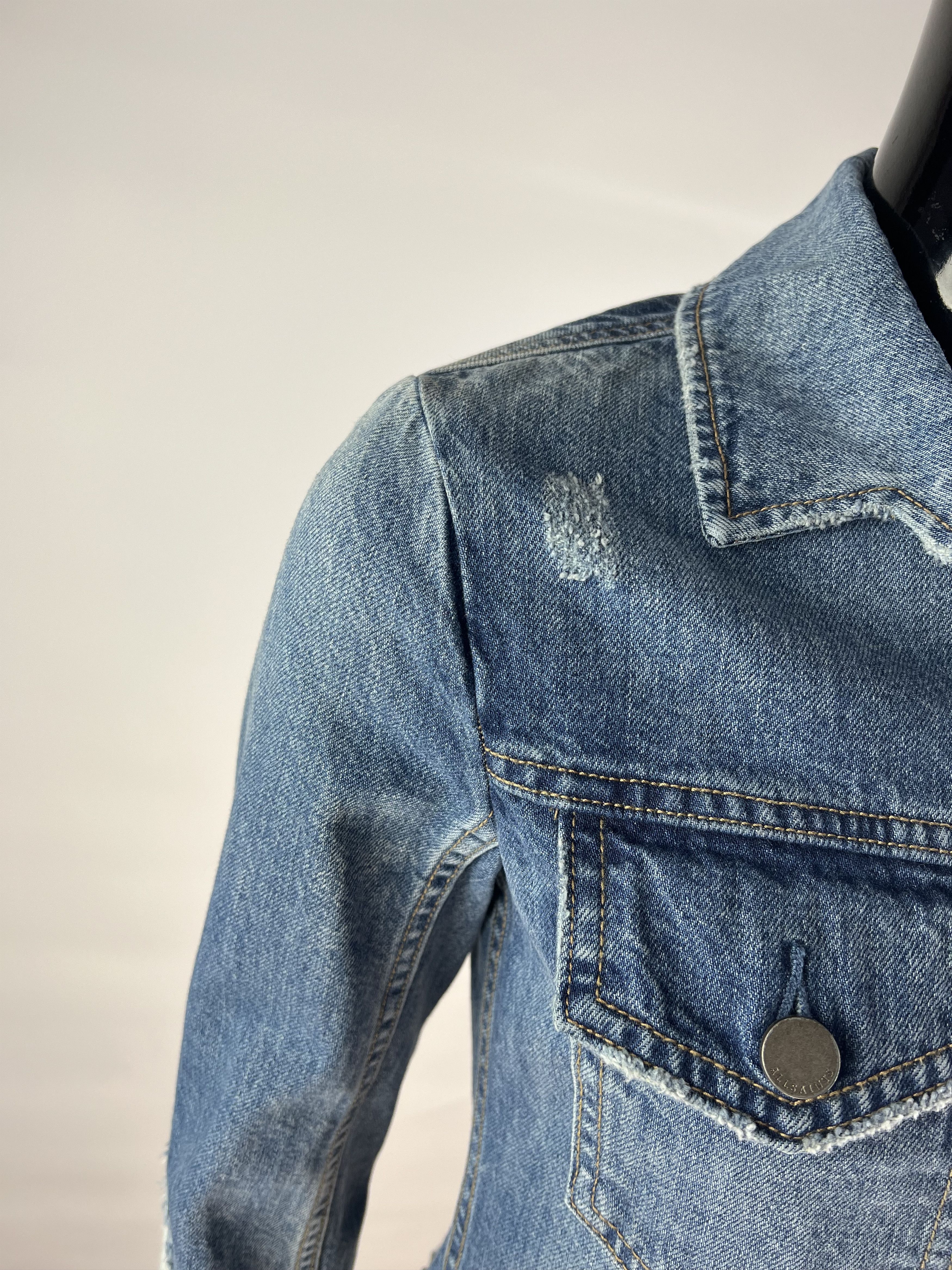 Allsaints AllSaints Women's Cropped Distressed Denim Jacket Size XS Size XS / US 0-2 / IT 36-38 - 12 Thumbnail