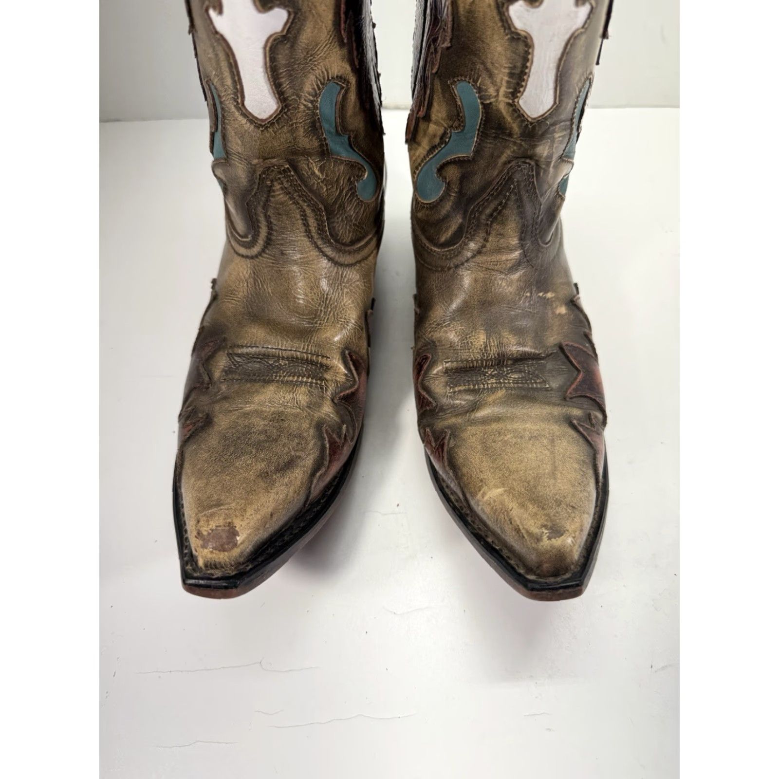 Vintage Smoky Mountain Boots Western Boot Men 9.5 D Brown Leather Inlay White Cross Snipped Toe 6229 Size US 10 / EU 43 - 3 Thumbnail