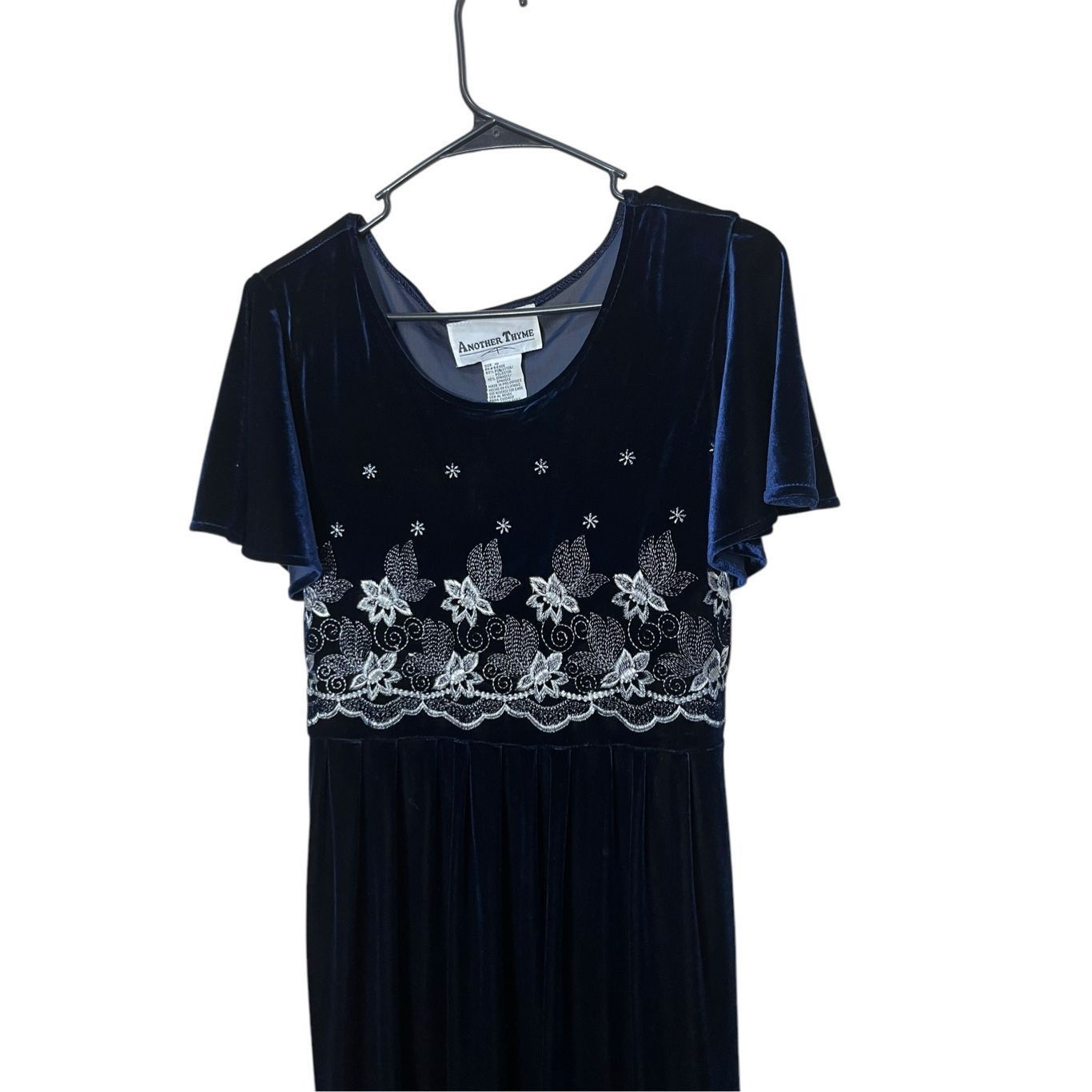 Other Vintage Another Thyme Blue Velvet Maxi Dress Embroidered Flo Size L / US 10 / IT 46 - 2 Thumbnail