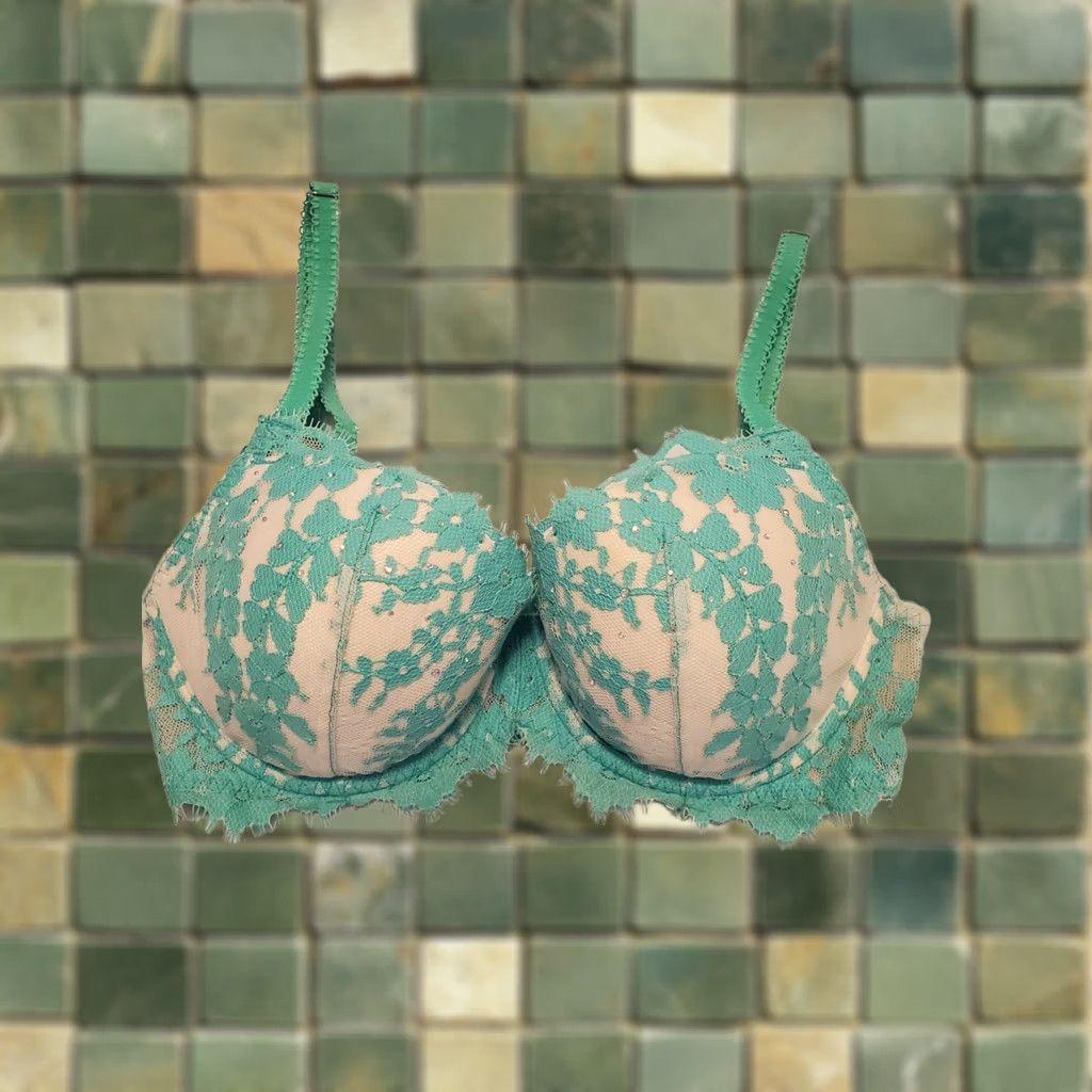 Victoria's Secret Victoria'S Secret Push Up Bra Womens 32D Teal Dream Angels Lace Underwire Lined Demi Size ONE SIZE - 1 Thumbnail
