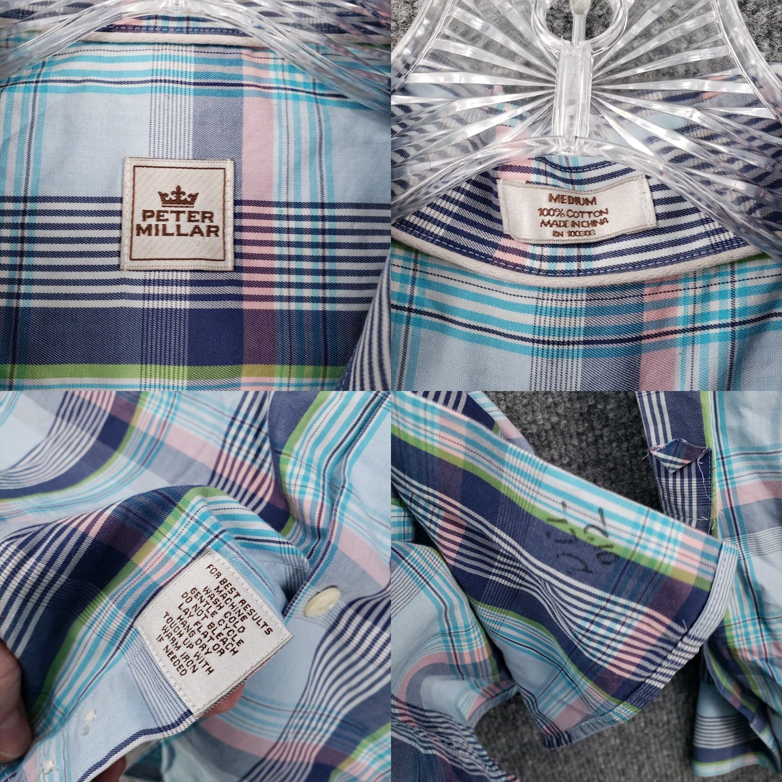 Peter Millar Peter Millar Shirt Mens M Medium Blue Plaid Button Up Long Sleeve Work Dress Size 40R - 8 Thumbnail