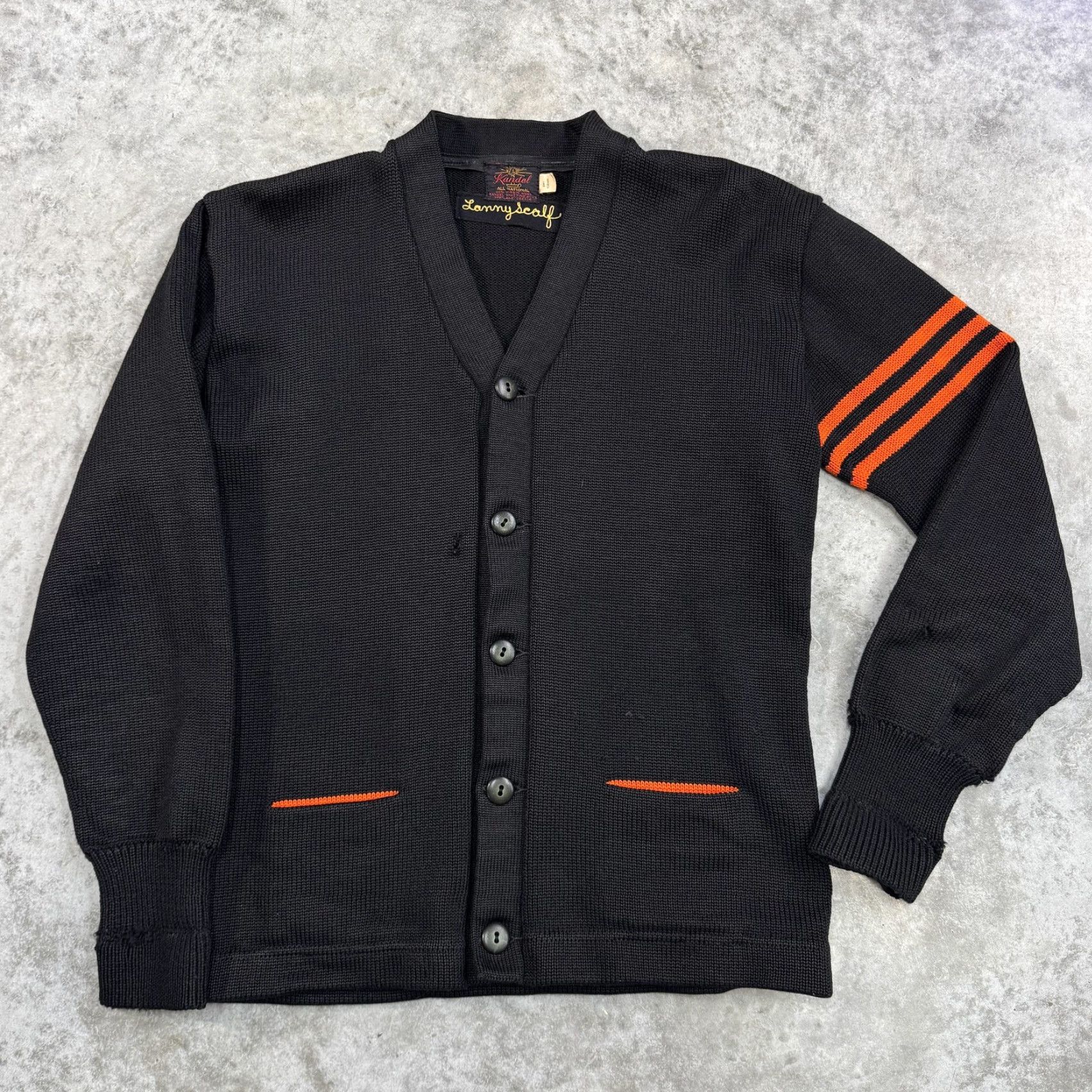 Vintage VINTAGE Kandel Cardigan Mens M Black Wool Striped 50s Sweater Pattern Varsity Knit Wool Size US M / EU 48-50 / 2 - 2 Thumbnail