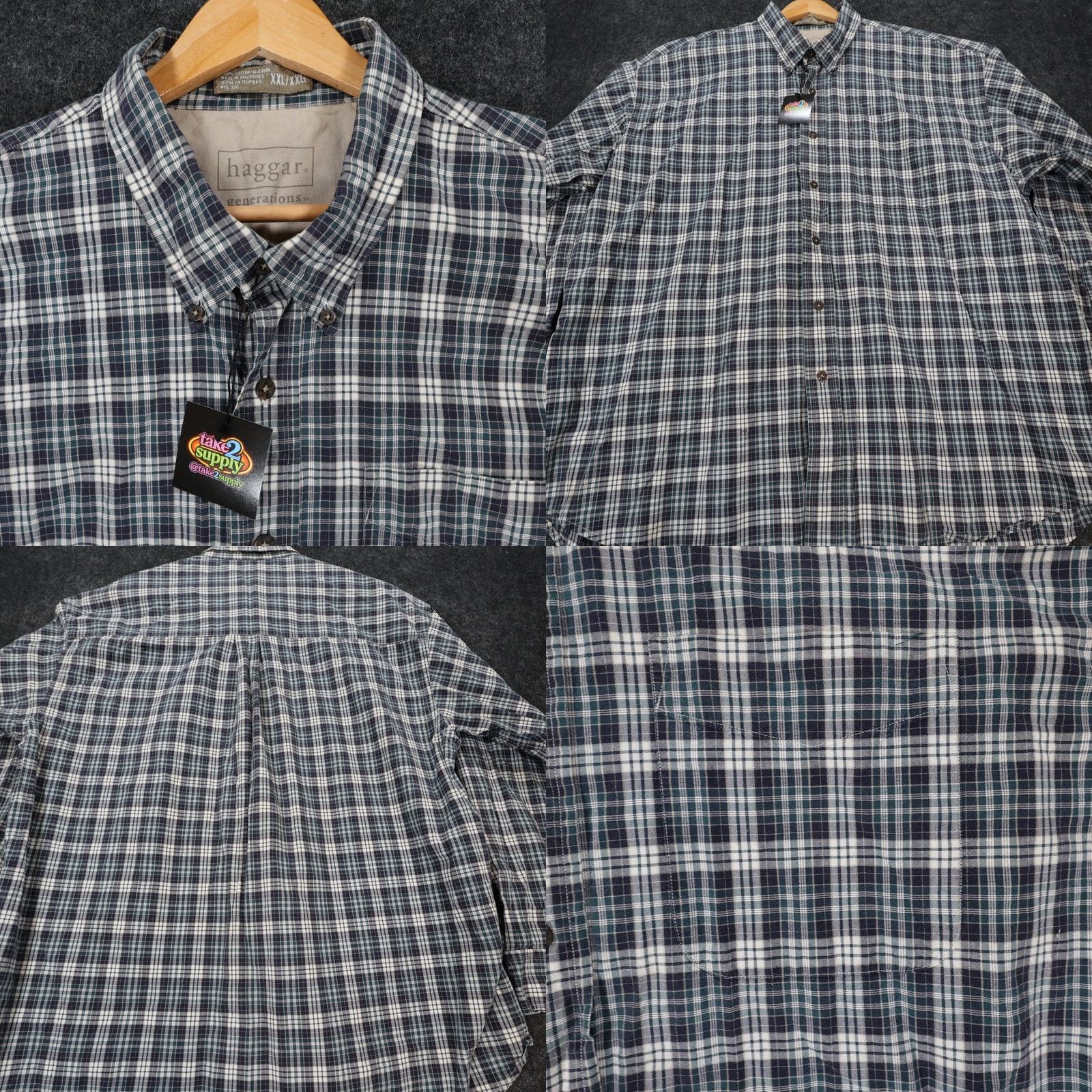 Haggar Haggar Button Up Shirt Mens XXL Blue Plaid Long Sleeve Cotton Excellent Size US XXL / EU 58 / 5 - 8 Thumbnail
