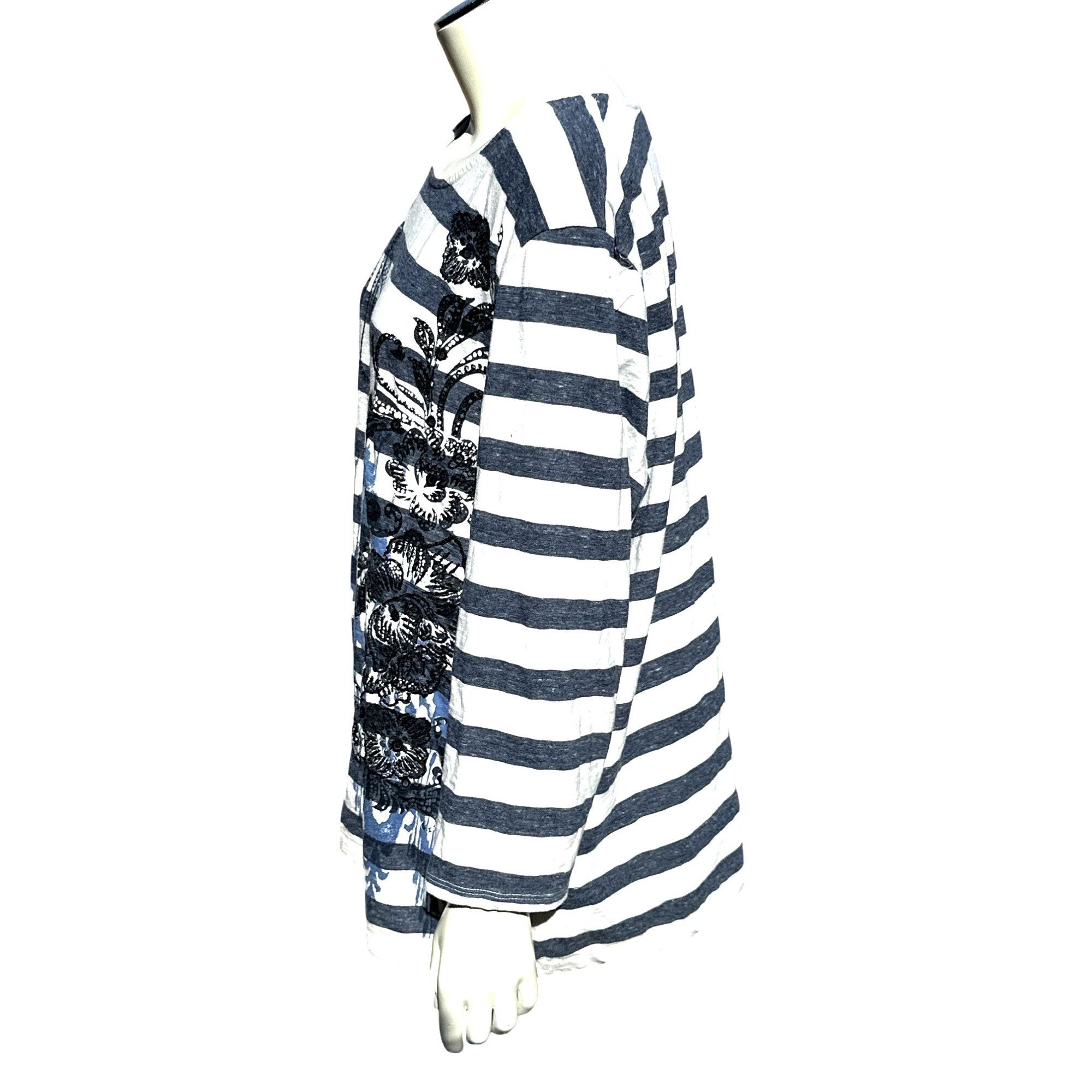 Chicos Chicos Zenergy Striped Floral Embroidered Long Sleeve Tunic Size L / US 10 / IT 46 - 2 Thumbnail