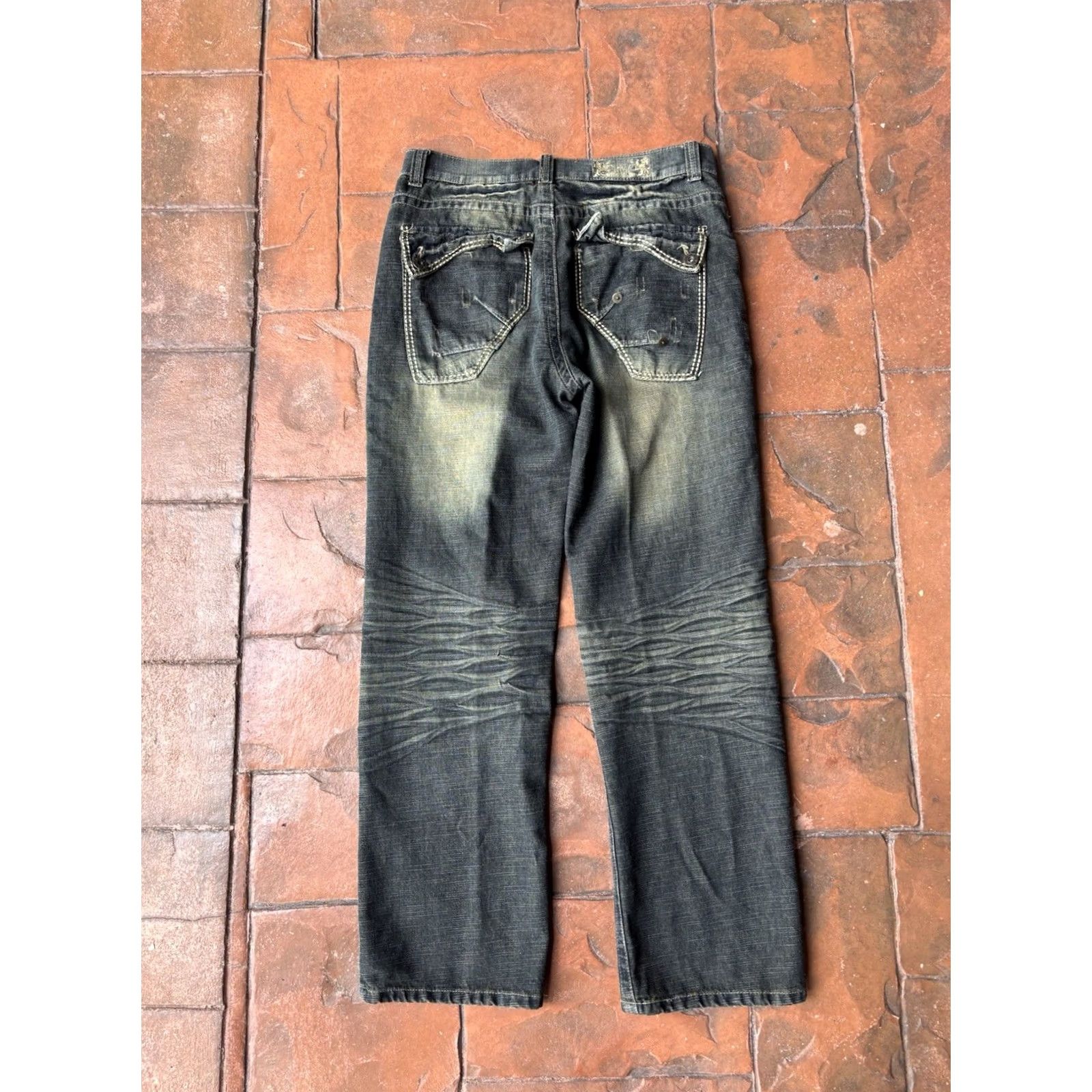 Vintage VINTAGE Fusai Baggy Jeans Men’s 34x32 Distressed Grunge Skater Wide-Leg 34 32 Black Cotton Embroidered Medium Mens Size US 34 / EU 50 - 4 Thumbnail