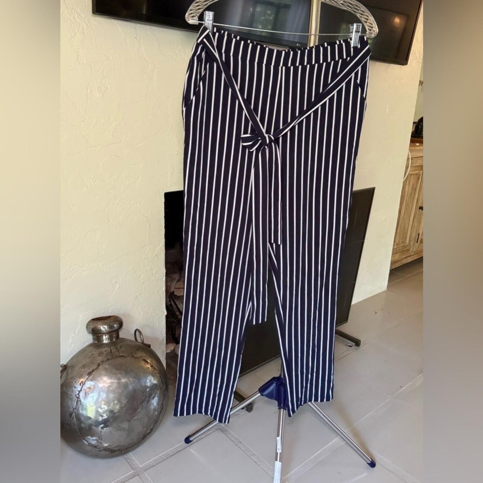Other Mosaic & Co Black White Striped Tie Waist Pants High Rise L Size 36" / US 14 / IT 50 - 5 Thumbnail