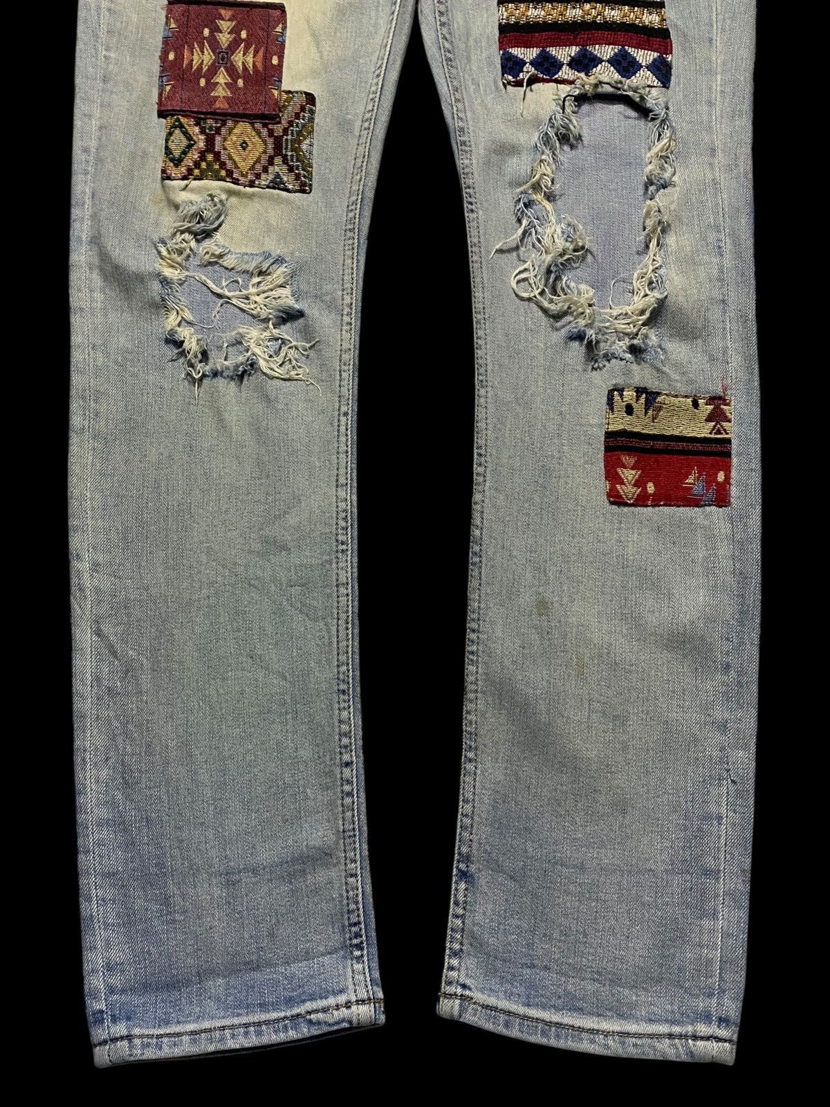 Guess × Pleasures Vintage Guess Blue Patched Ripped Seditionary Skinny Jeans Size US 32 / EU 48 - 5 Thumbnail