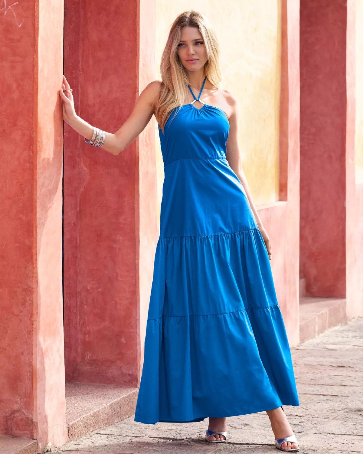 Boston Proper Boston Proper Hardware Halter Tiered Poplin Maxi Dress Size M / US 6-8 / IT 42-44 - 1 Thumbnail