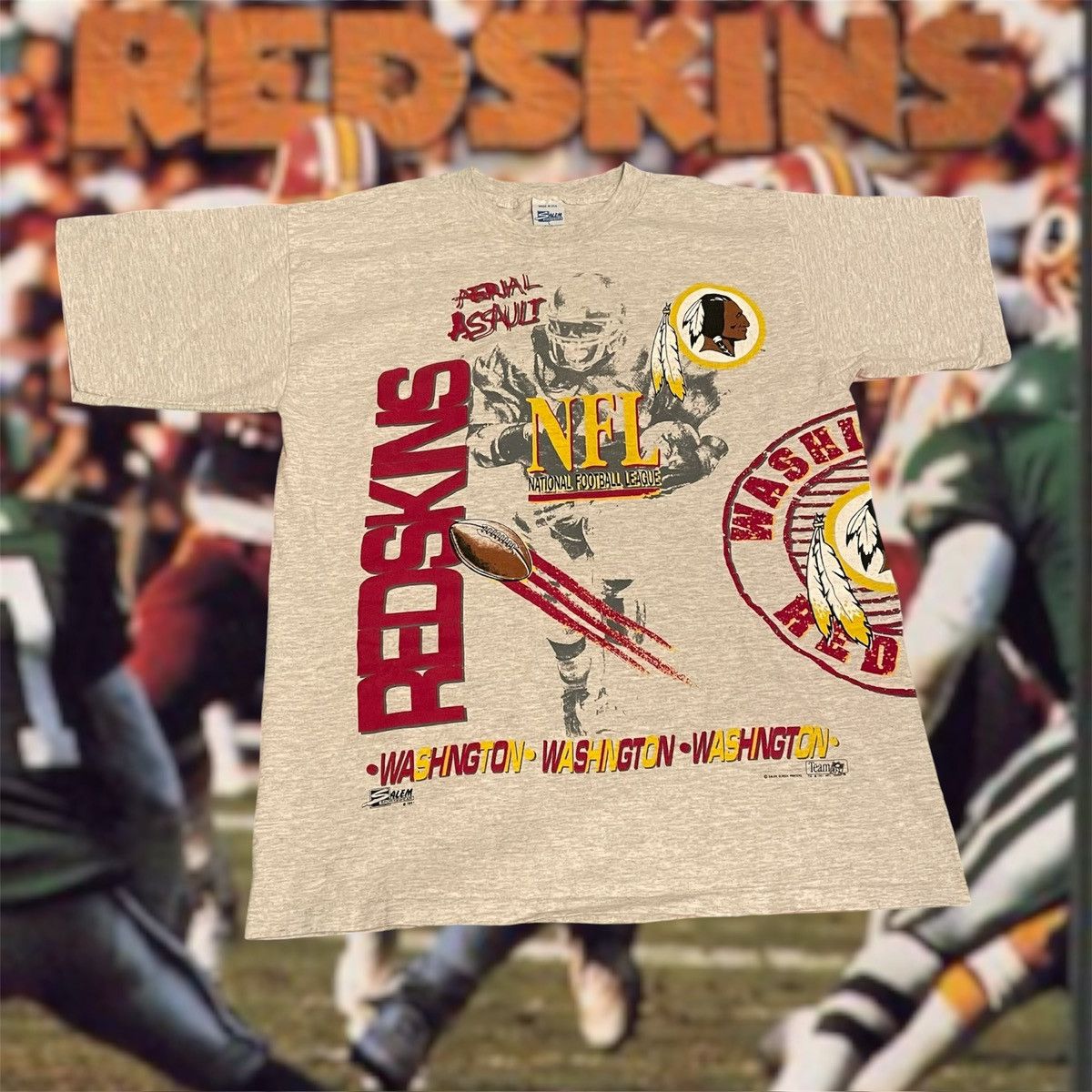 NFL × Salem Sportswear × Vintage Vintage 1991 NFL Washington Redskins Commanders Football Tee Size US L / EU 52-54 / 3 - 1 Thumbnail