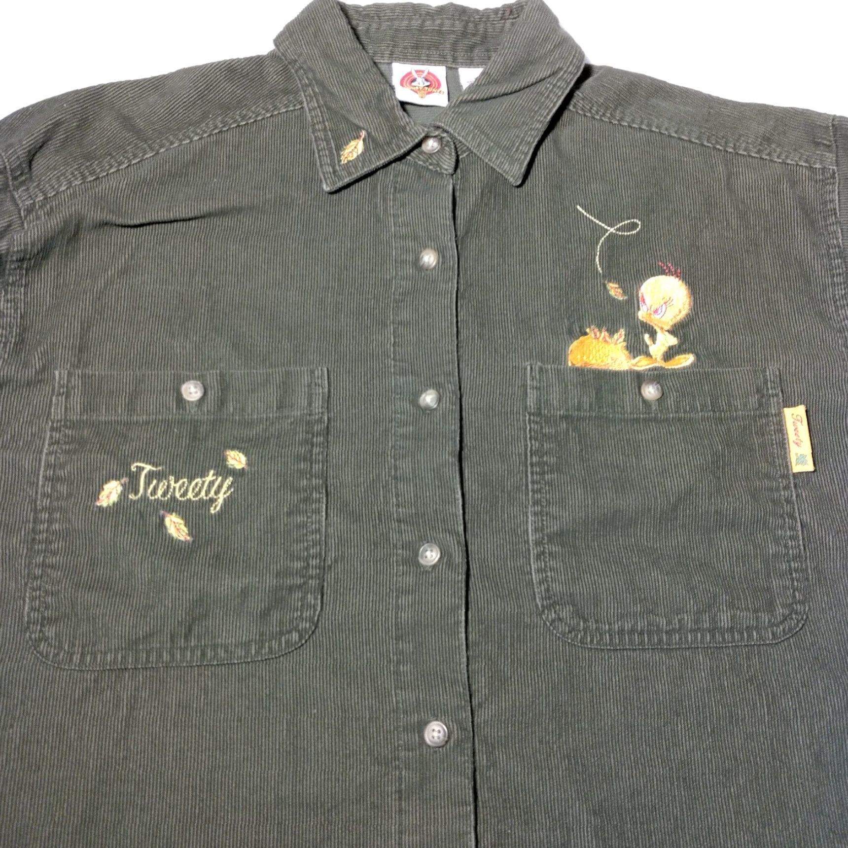 Vintage VINTAGE Looney Tunes Tweety Bird Women's Small Corduroy Shirt Long Sleeve Embroidered Button-Up Autumn Fall Green Size S / US 4 / IT 40 - 5 Thumbnail