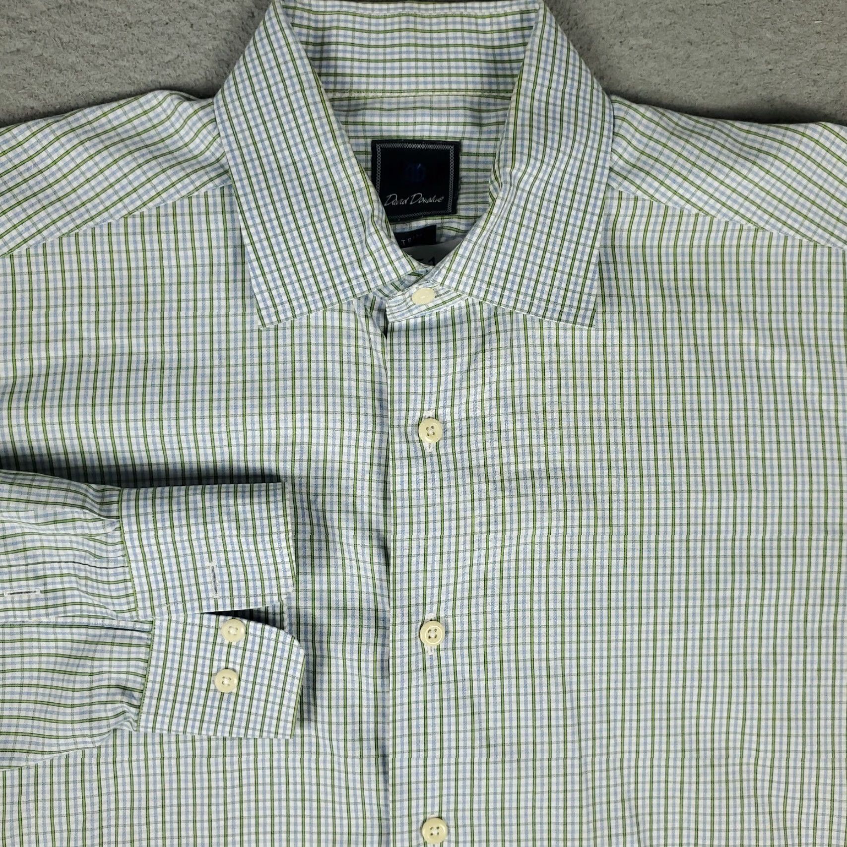 David Donahue David Donahue Shirt Mens 16.5 Green Check Dress Button Up Long Sleeve Size 46R - 2 Thumbnail