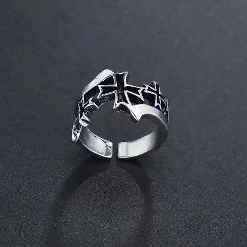 Vintage Gothic Repeat Cross Ring Silver Grunge Punk Black Jewelry Size ONE SIZE - 1 Thumbnail