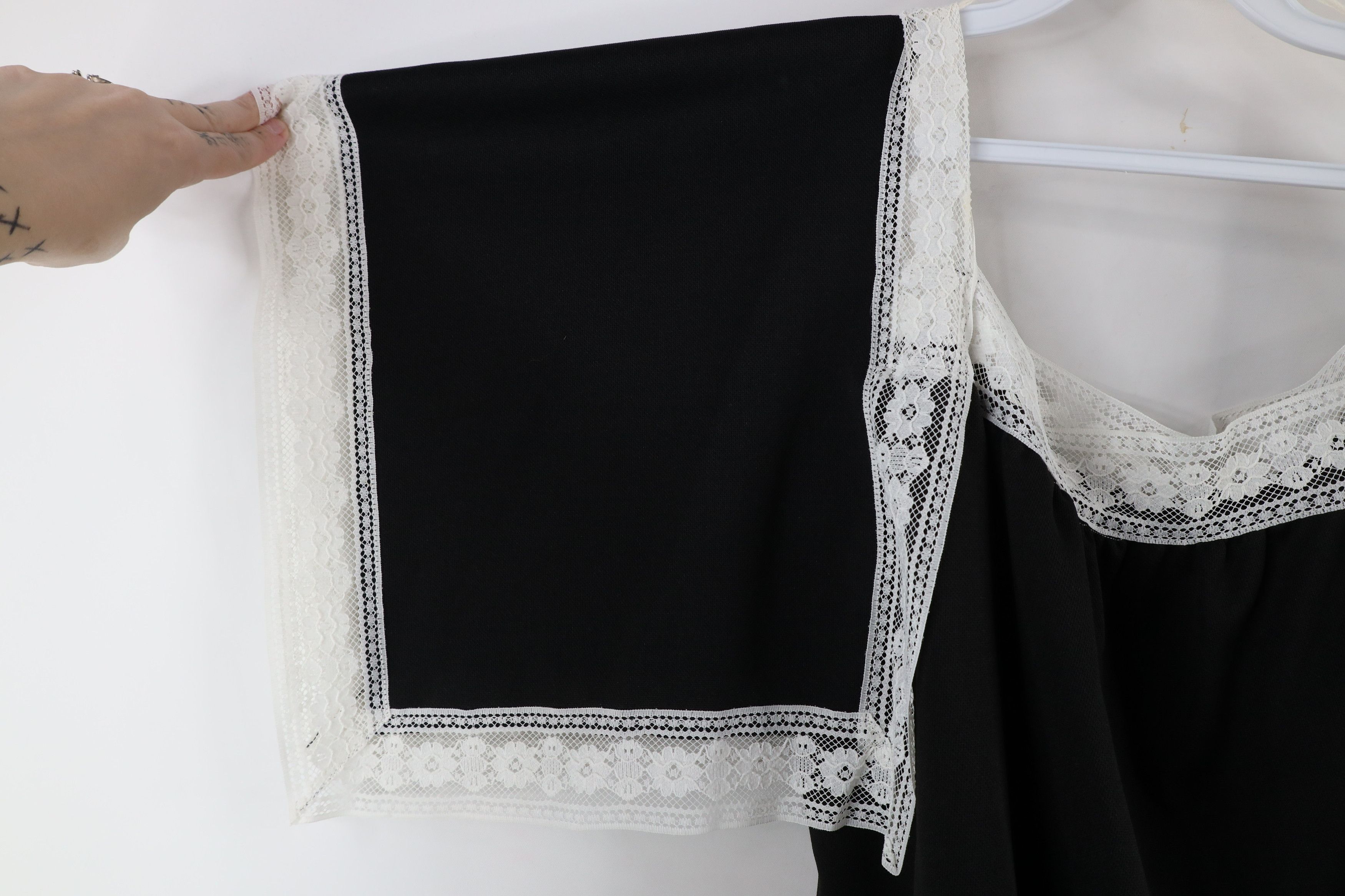 Vintage Vintage 70s Boho Chic Baby Doll Blouse Top Black Polyester Size XL / US 12-14 / IT 48-50 - 4 Thumbnail