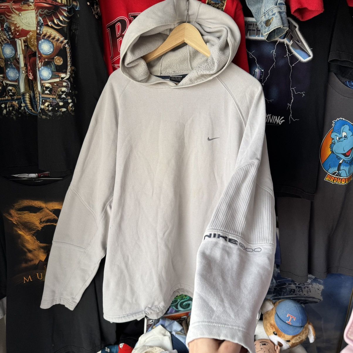 Nike × Vintage Early 2000s Nike Oversized Cream Spellout Hoodie Vintage Y2K Size US XXL / EU 58 / 5 - 1 Thumbnail