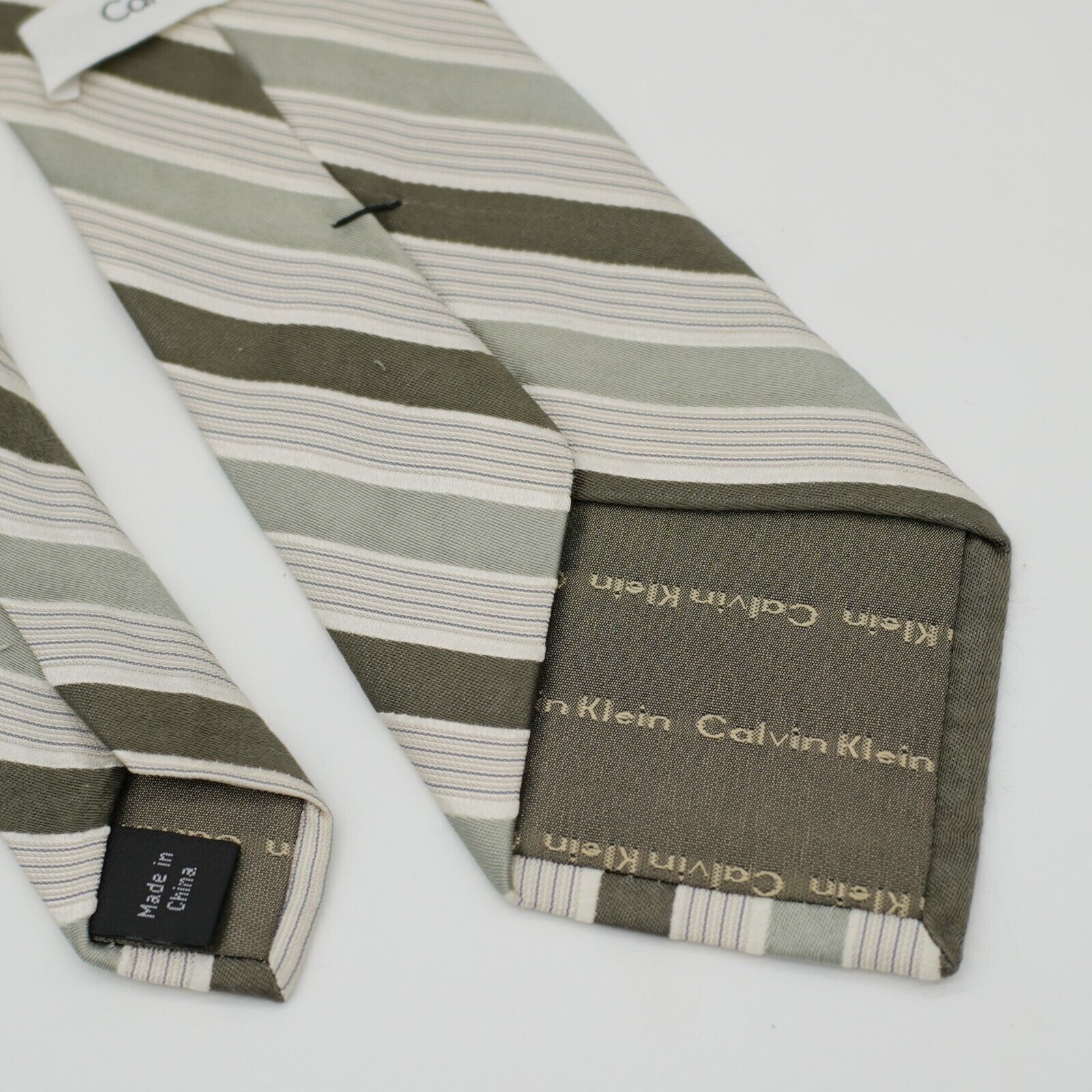 Calvin Klein Calvin Klein Green Brown Tan Striped Woven Silk Tie Size ONE SIZE - 4 Thumbnail