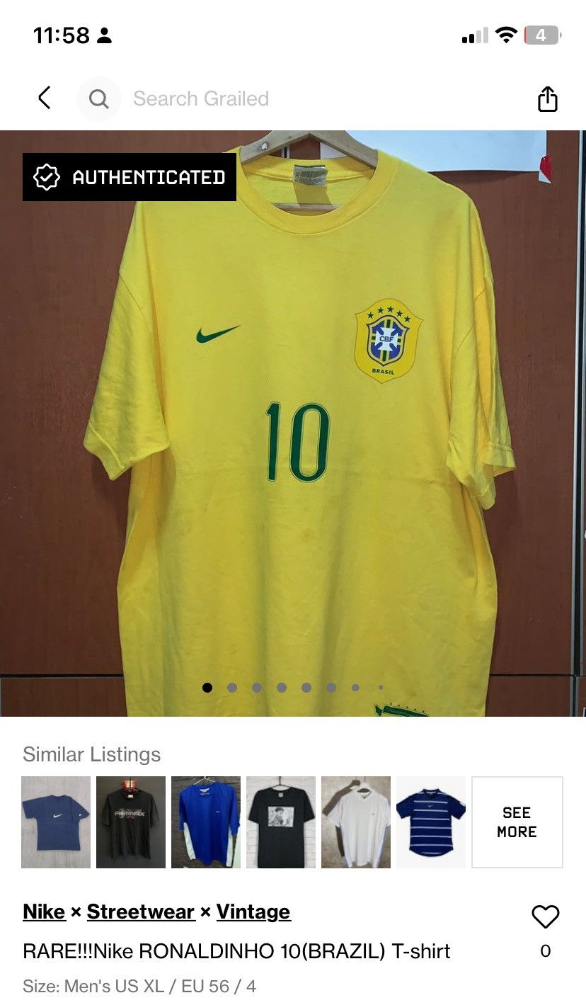 Nike RARE!!!Nike RONALDINHO 10(BRAZIL) T-shirt Size US XL / EU 56 / 4 - 15 Thumbnail