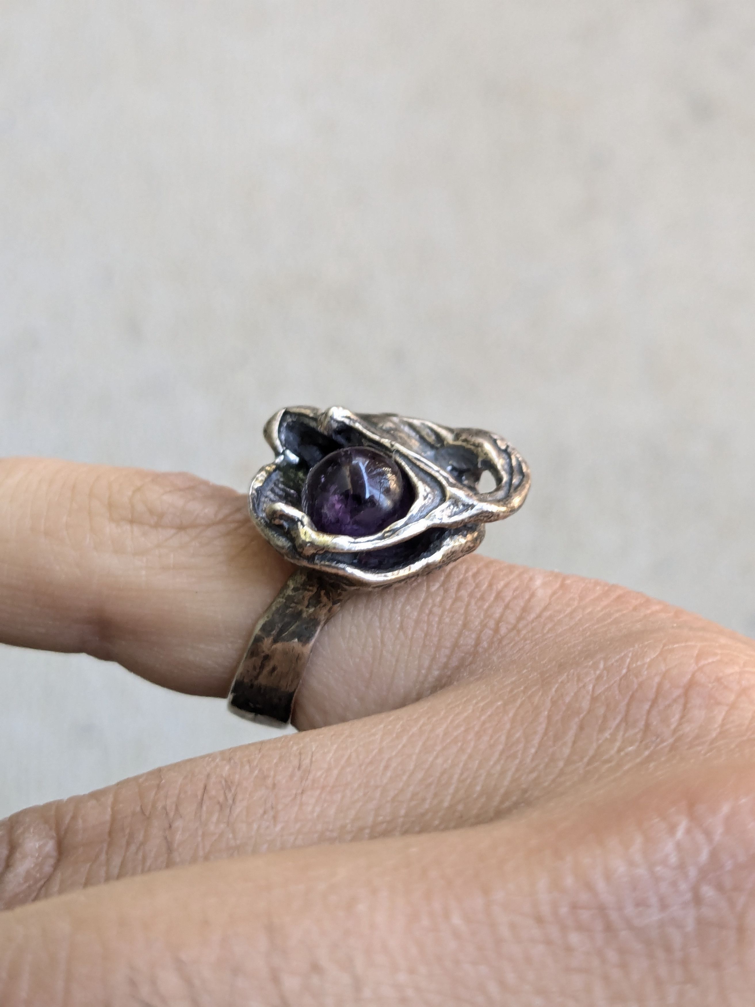 Jewelry × Vintage Vintage Sterling Silver Ring Purple Amethyst 6.5 Brutalist Size ONE SIZE - 13 Thumbnail
