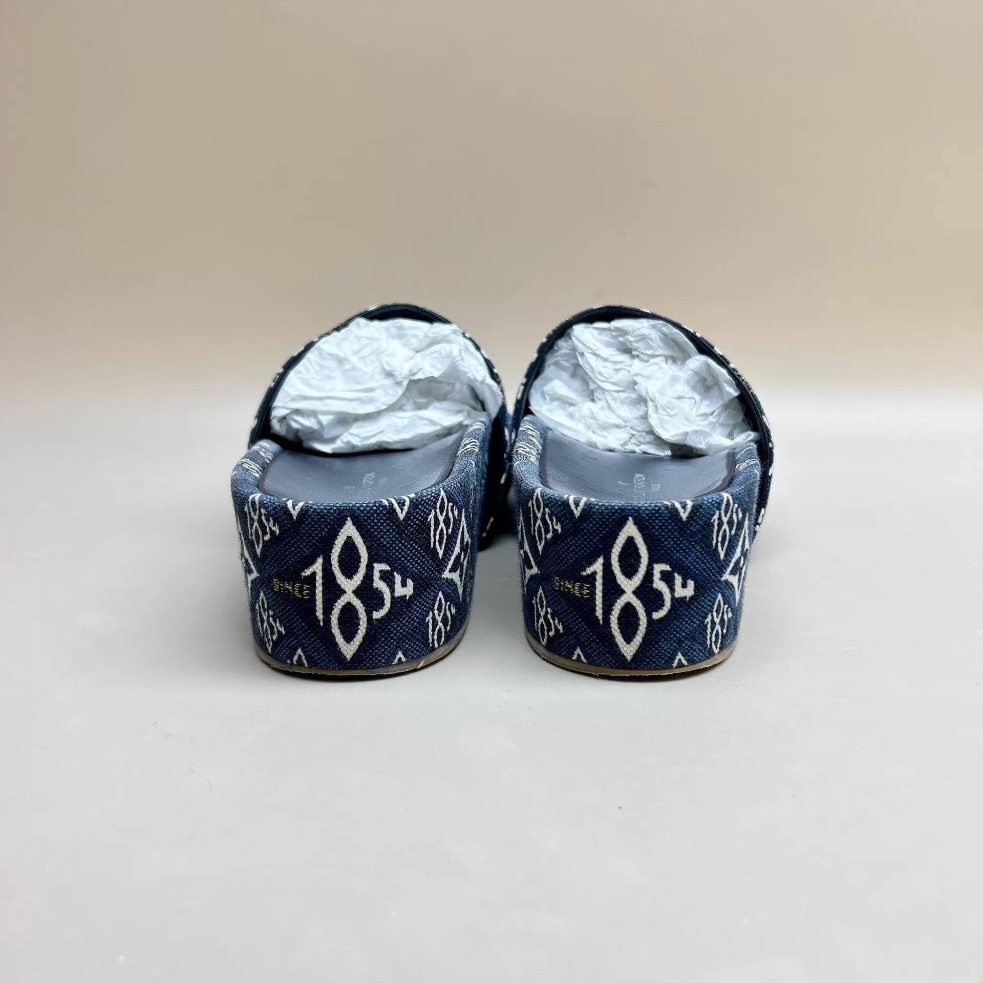 Louis Vuitton LV White & Blue Monogram Thick Sole Slides 36 95new Size US 5.5 / IT 35.5 - 2 Thumbnail