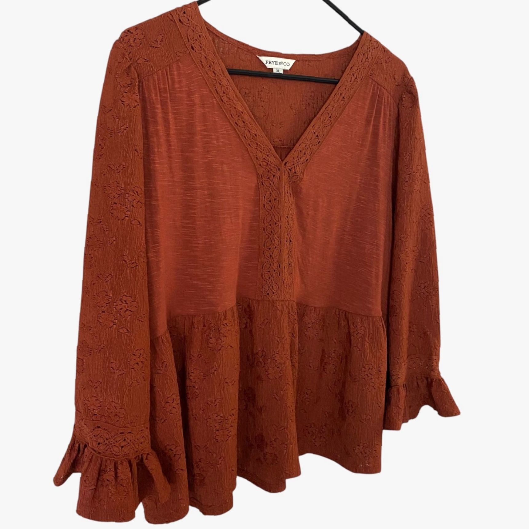 Frye Frye And Co. Blouse V-Neck 3/4 Sleeve Bohemian Lace Flutter Orange XL Womens Size XL / US 12-14 / IT 48-50 - 3 Thumbnail