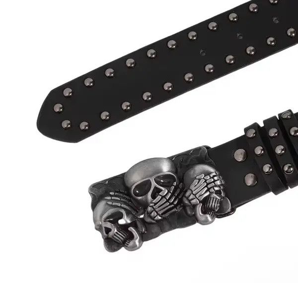 Japanese Brand Unisex Trendy Gothic Punk Skulls Buckle Belt Size 32 - 3 Thumbnail