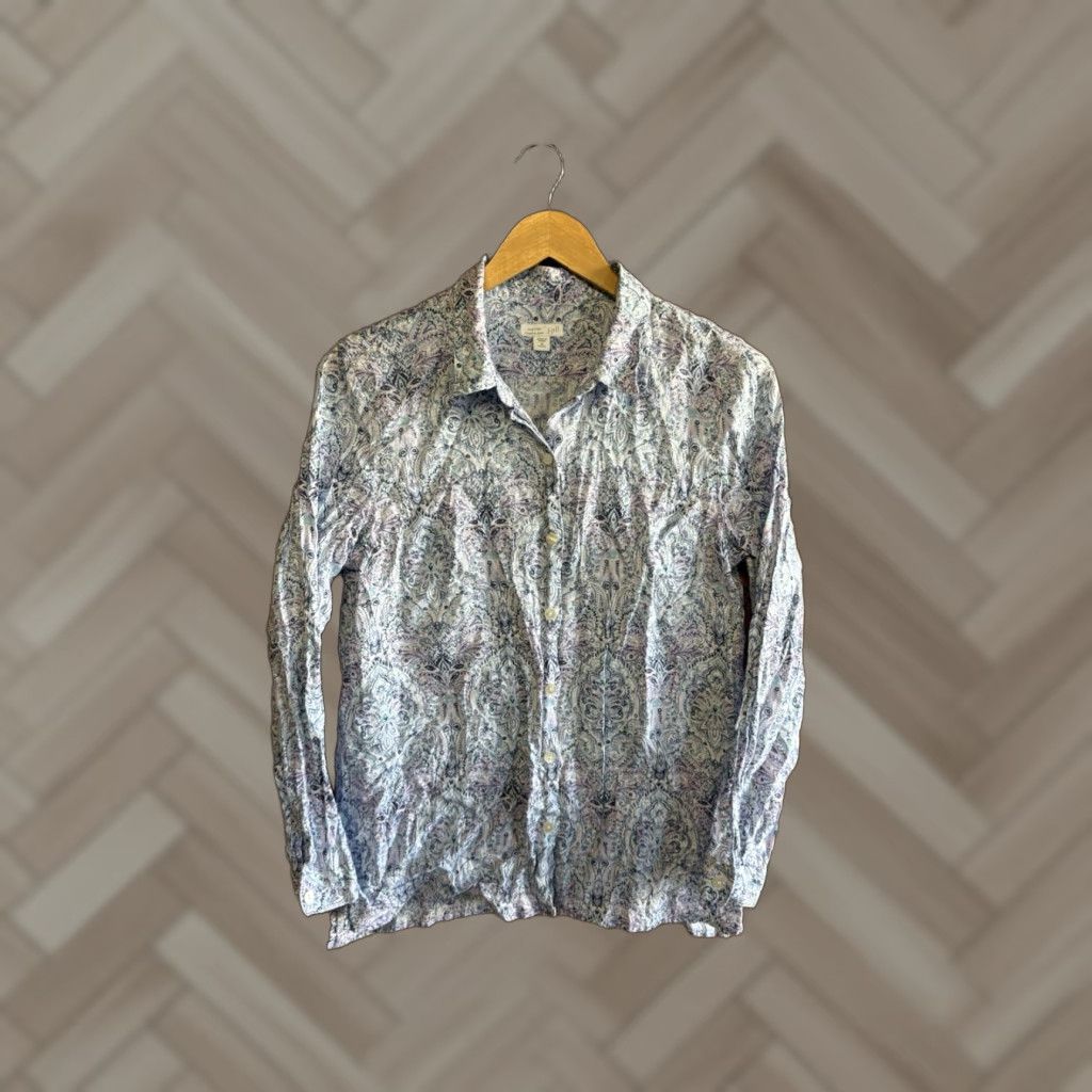 J. Jill J. Jill Button-Up Shirt Womens Linen Long Sleeve Blue Paisley M Size Size M / US 6-8 / IT 42-44 - 1 Thumbnail