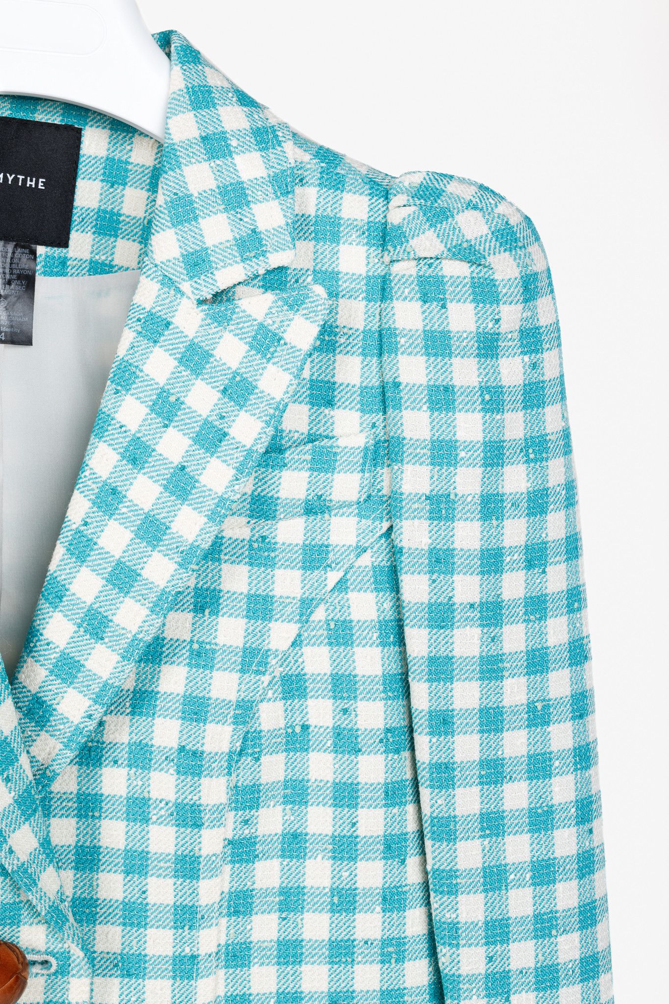 SMYTHE Smythe SS/22 Aqua Check Pouf Sleeve One Button Blazer Size S / US 4 / IT 40 - 5 Thumbnail