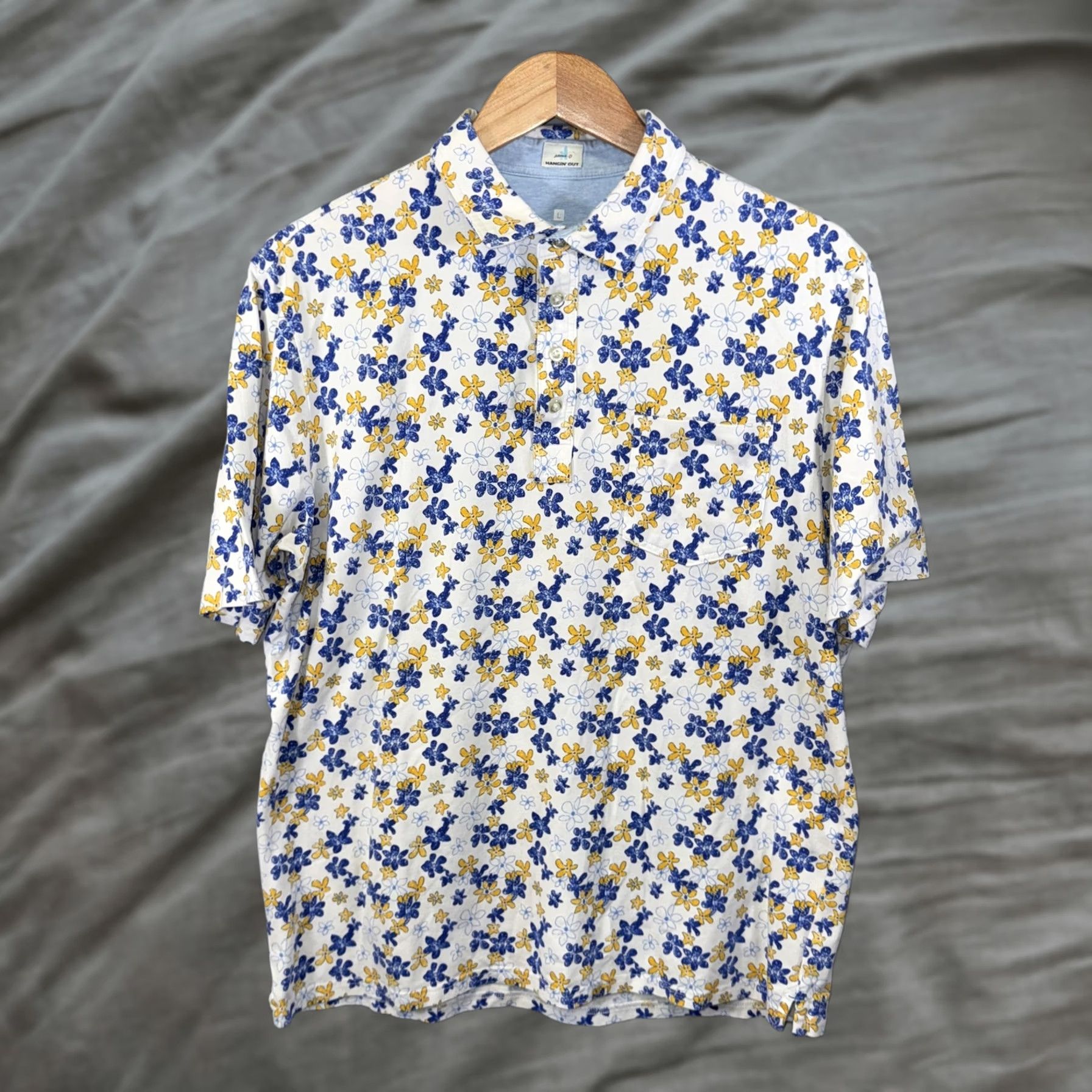 johnnie-O VINTAGE Johnnie-O Polo Shirt Mens L White Floral Hangin' Out Stretch Size US L / EU 52-54 / 3 - 1 Thumbnail