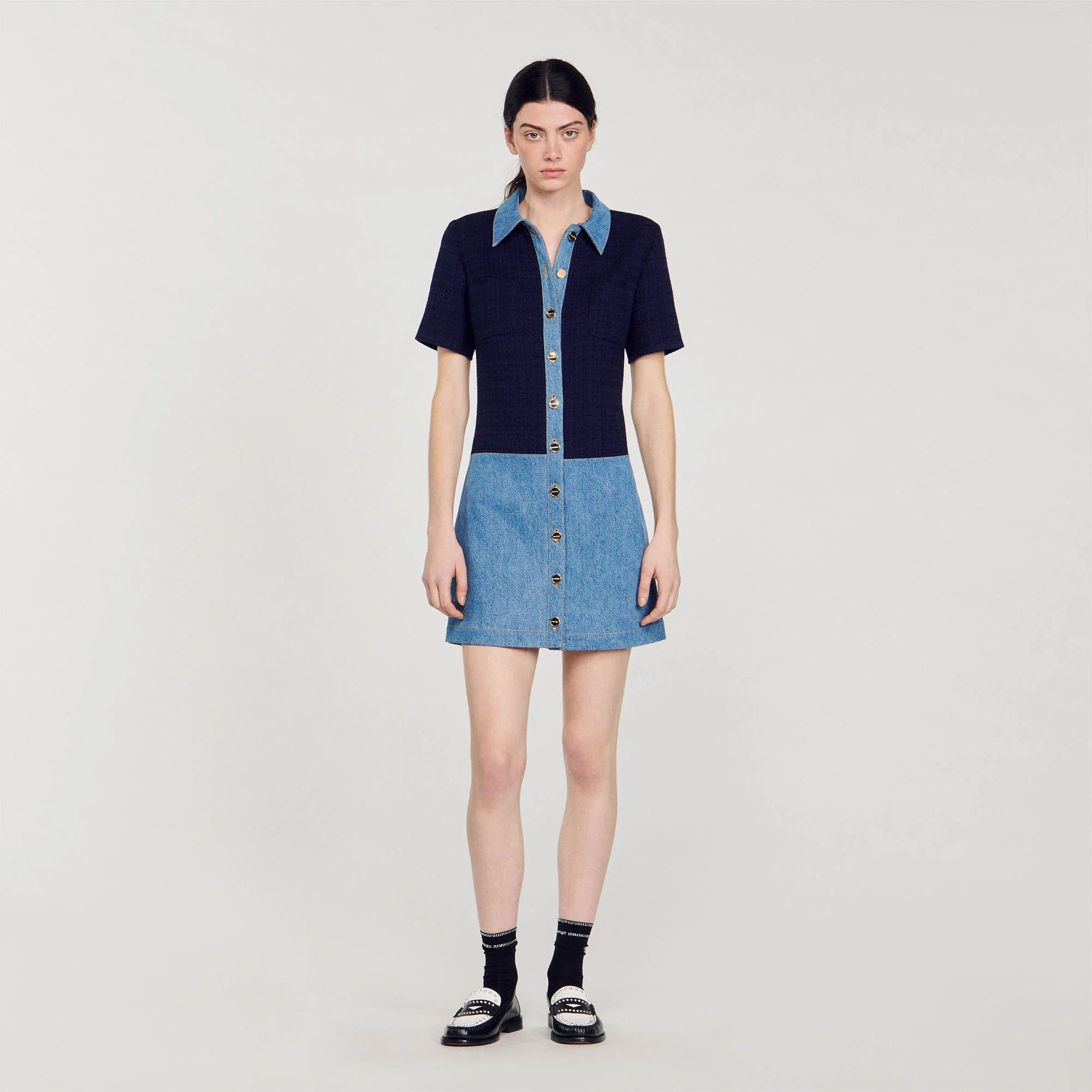 Sandro Denim Tweed Dress Size XS / US 0-2 / IT 36-38 - 2 Thumbnail