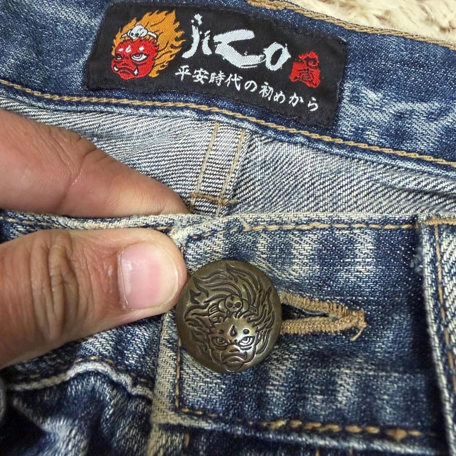 Other RARE Y2K VINTAGE EMBROIDERED JIZO CHAIN SKULL DENIM JEANS Size US 30 / EU 46 - 6 Thumbnail