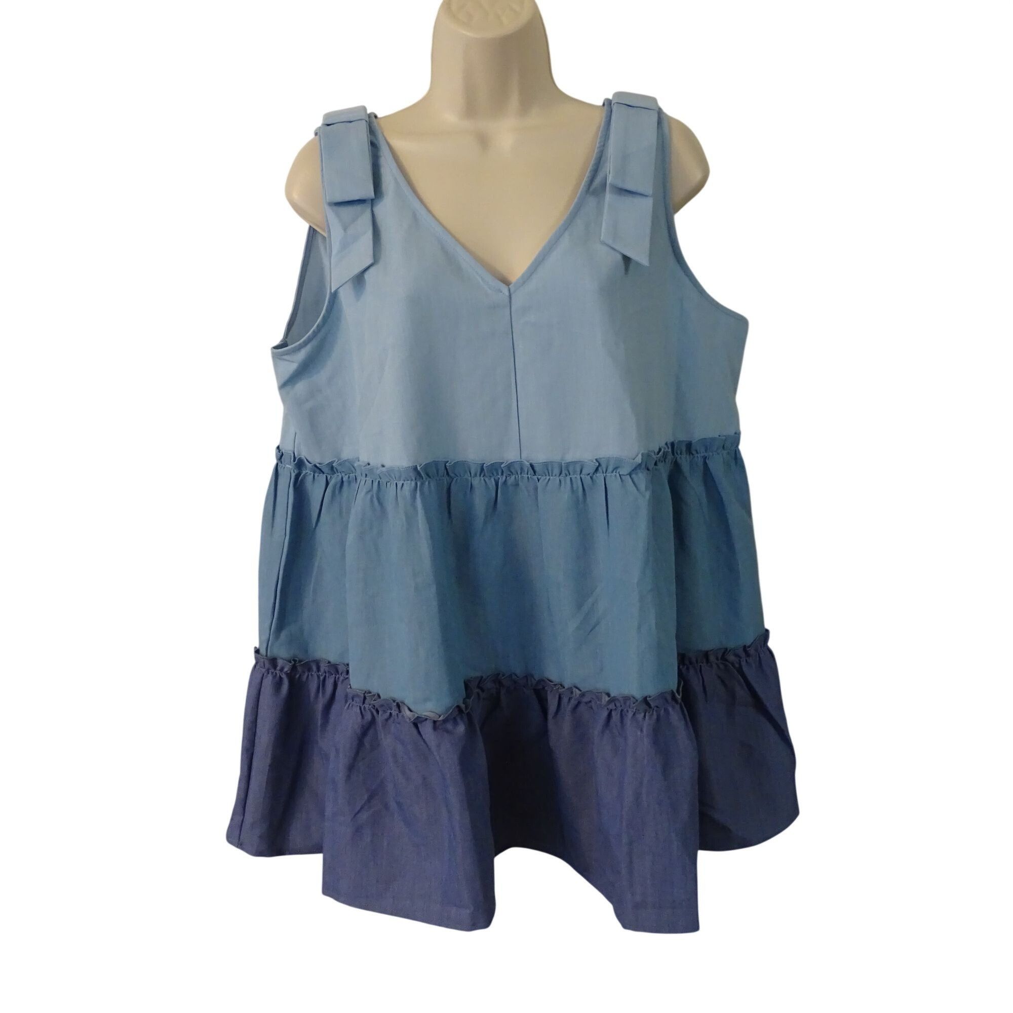 Other Ott Women Tiered Sleeveless V-Neck Babydoll Tank Top Blue 1X Size XL / US 12-14 / IT 48-50 - 1 Thumbnail