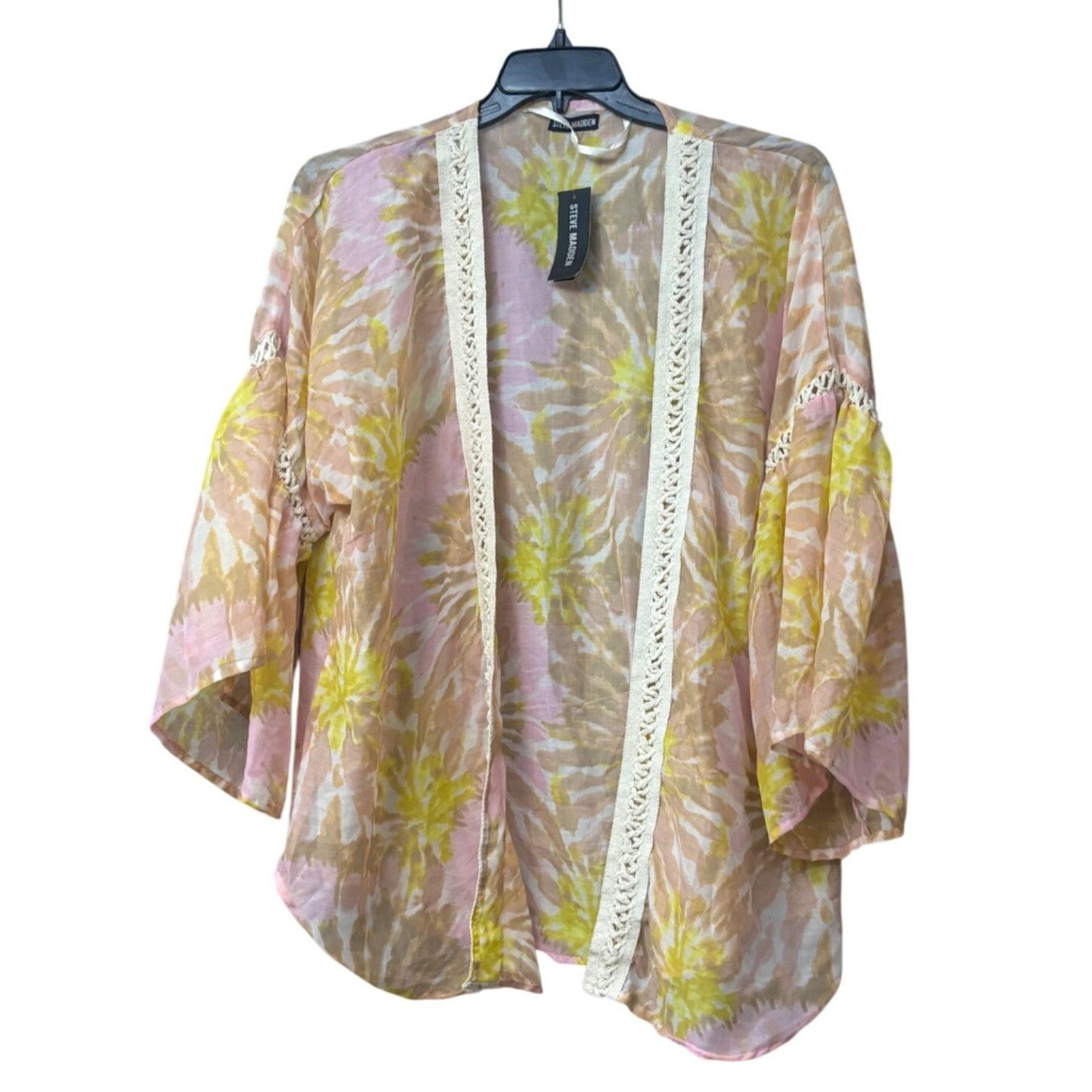 Steve Madden Steve Madden Crochet-Trim Tie-Dyed Kimono, Pink, OS Size ONE SIZE - 9 Thumbnail