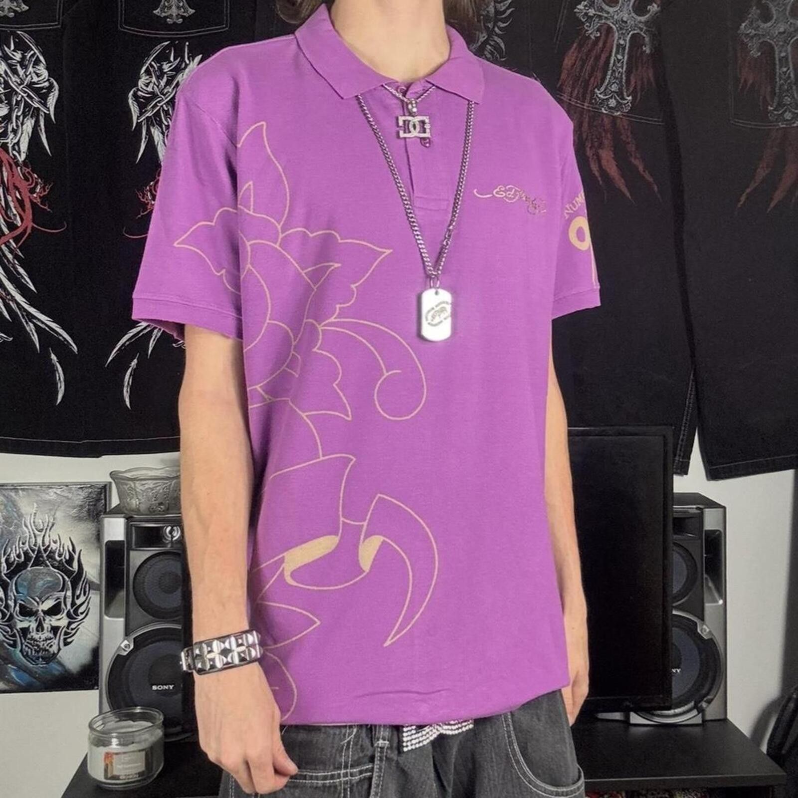 Y2K Ed Hardy Christian Audigier Bold Graphic Polo