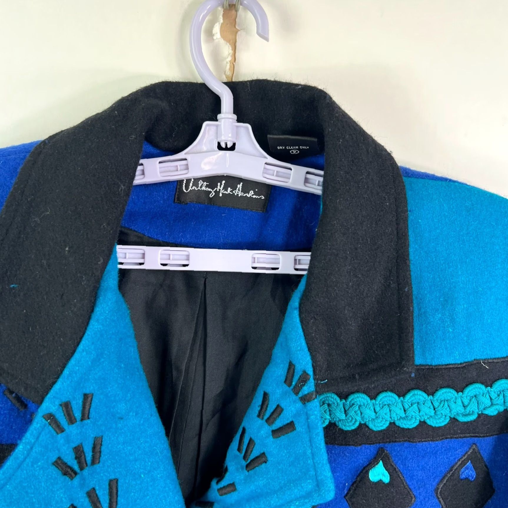 Vintage VINTAGE Anthony Mark Hankins Wool Coat Jacket Overcoat 2X Blue Embroidered Geometric Women Size XXL / US 16-18 / IT 52-54 - 3 Thumbnail