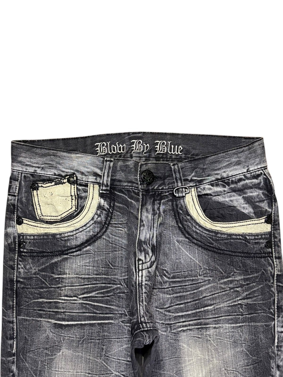 Japanese Brand Vintage Japanese Blow by Blue Cracked Wash Flare Jeans Size US 33 - 4 Thumbnail