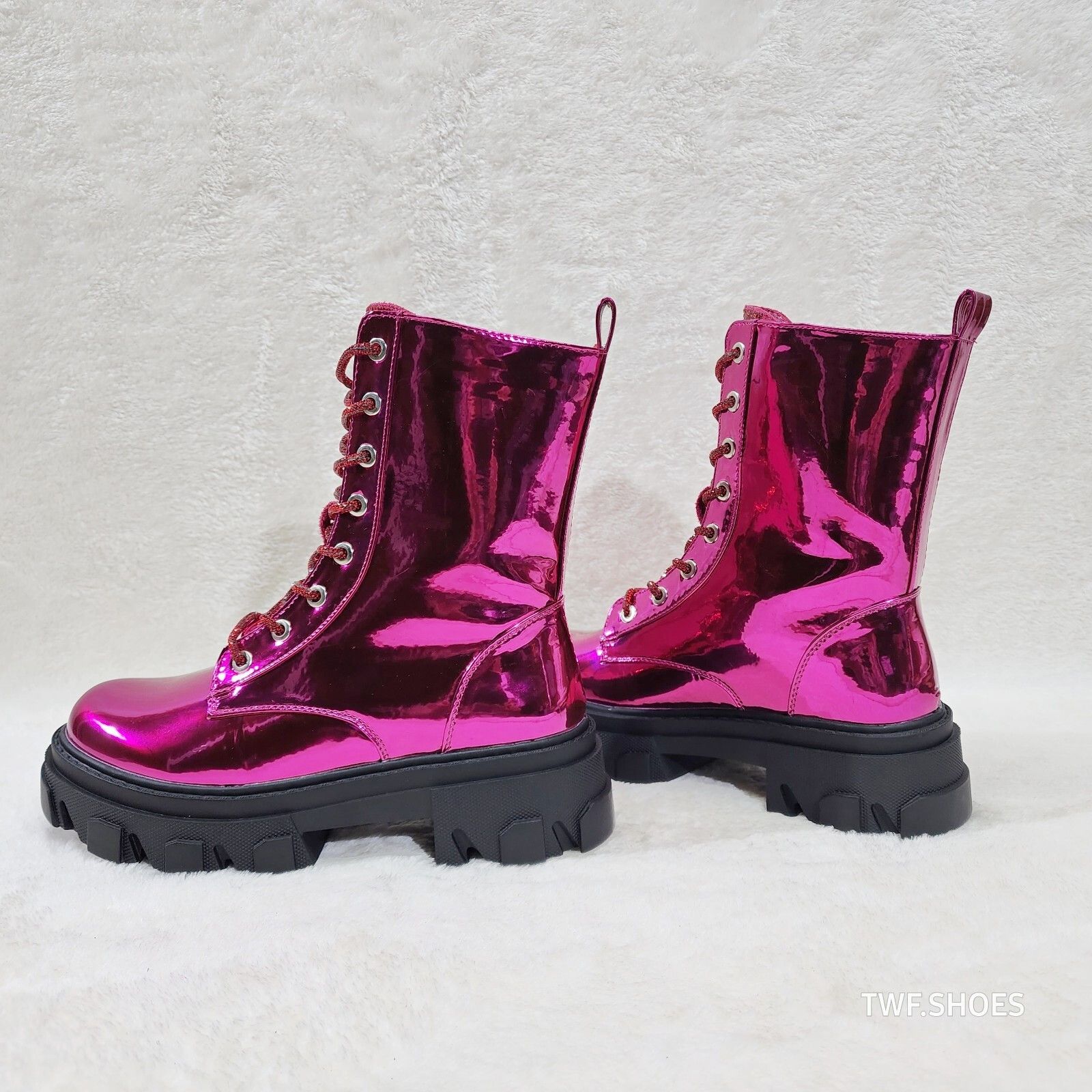 Other Rowan Metallic Pink Combat Ankle Boots Iridescent Rhinestone Size US 6 / IT 36 - 5 Thumbnail