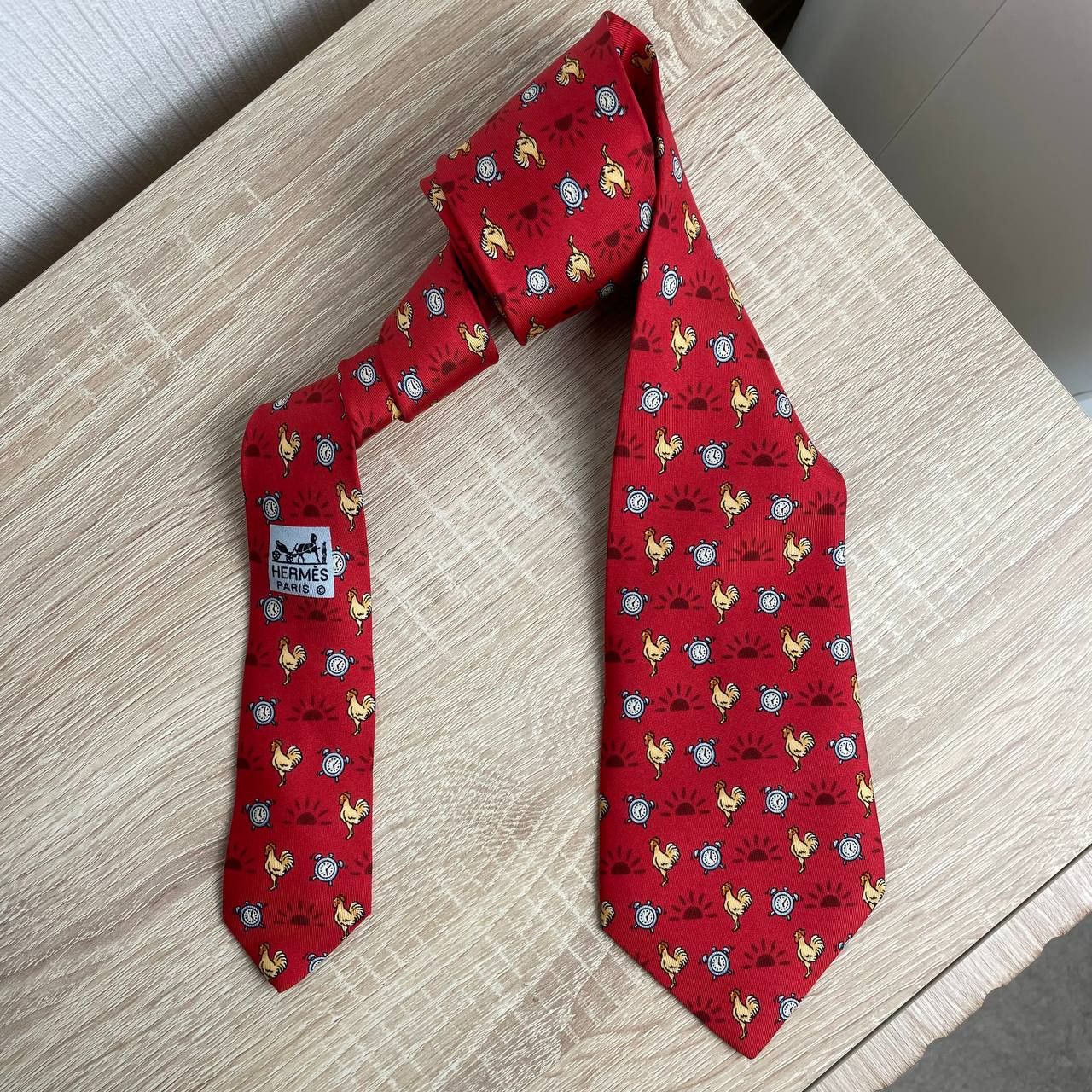 Hermes Hermes Paris Silk Tie 7566 SA Birds Red Size ONE SIZE - 3 Thumbnail