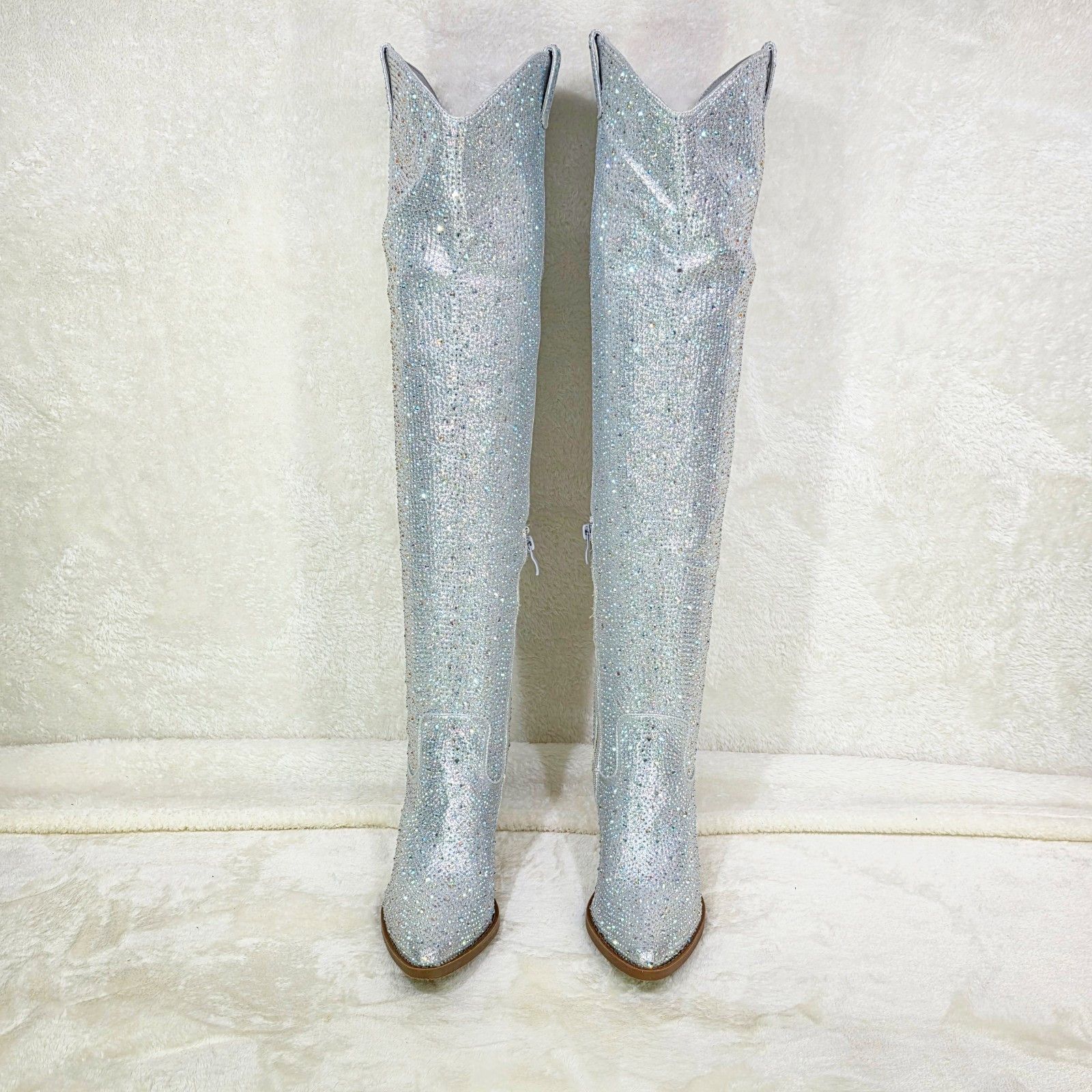 Other Country Glam Iridescent Silver Rhinestone OTK Thigh High Cow Size US 9 / IT 39 - 6 Thumbnail
