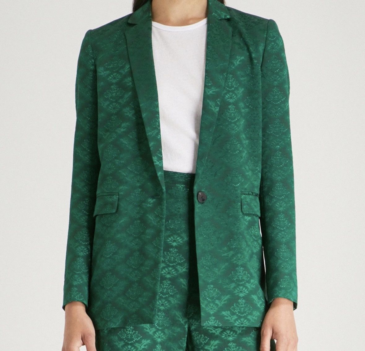 image of Sandro Green Floral Jacquard Single Breasted Blazer, Women's (Size XS)