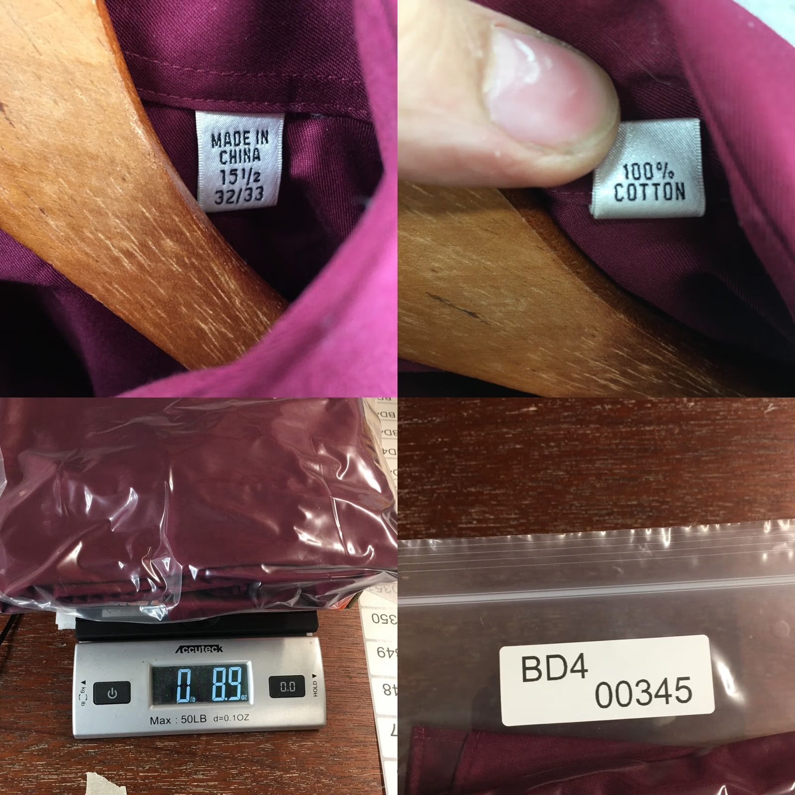 Kenneth Cole Kenneth Cole Dress Shirt Mens S Burgundy Cotton Button Up Long Sleeve Non-Iron Size 36R - 10 Thumbnail