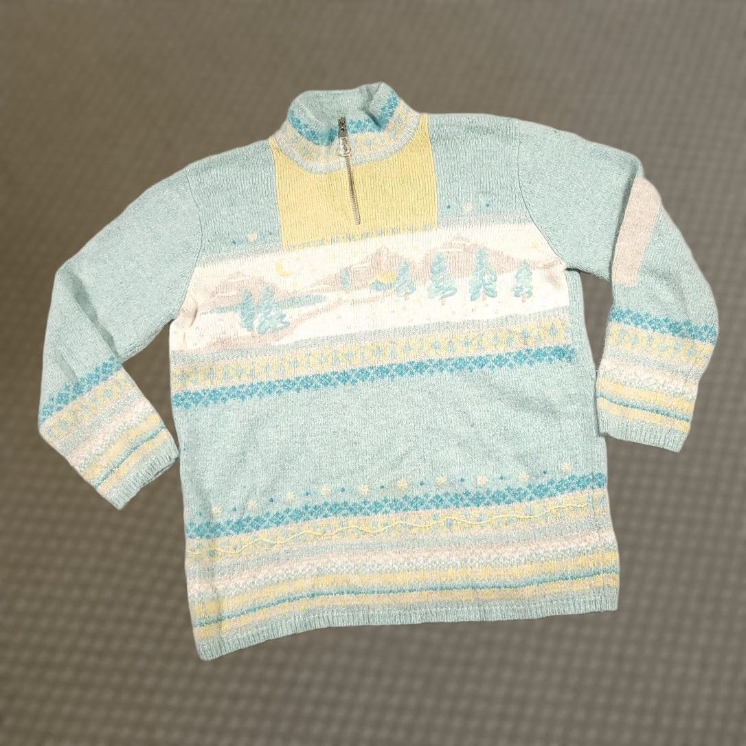 Vintage Monterey Petites by Koret Sweater Womens Medium Blue Angora Pullover Mock Neck 1/4 Zip Raglan Sleeve Knit Christmas Winter Fashion Pullover Size M / US 6-8 / IT 42-44 - 1 Thumbnail
